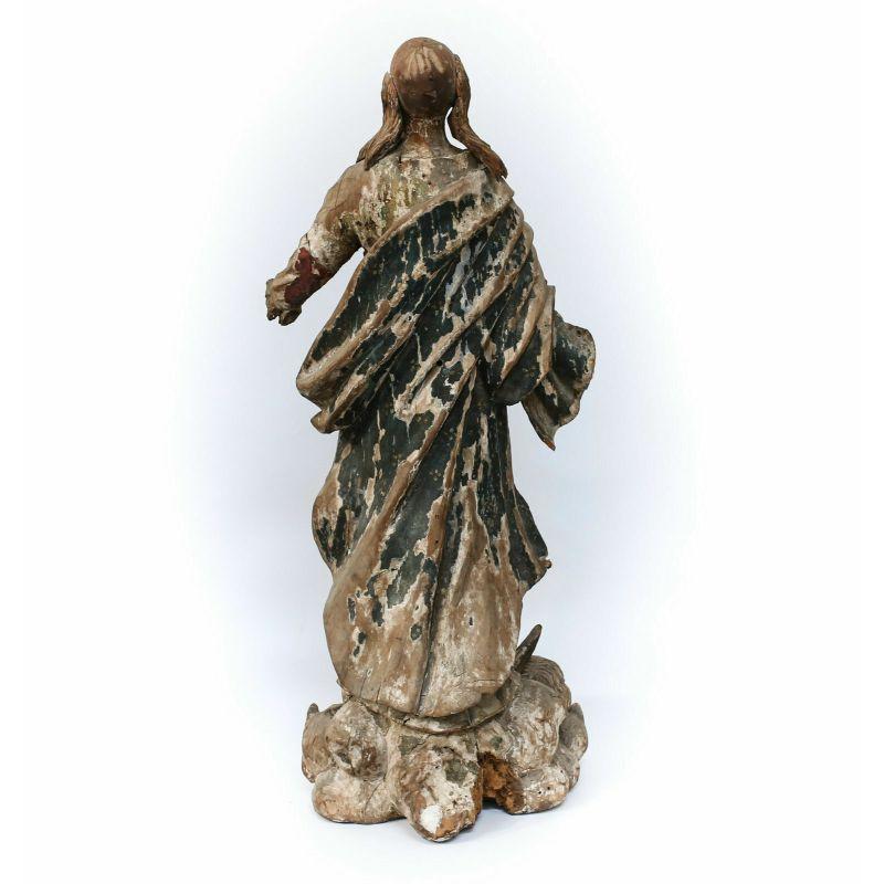 18th Century and Earlier Hand Carved Painted Saint or Madonna Figure with Angels, 16th -17th Century