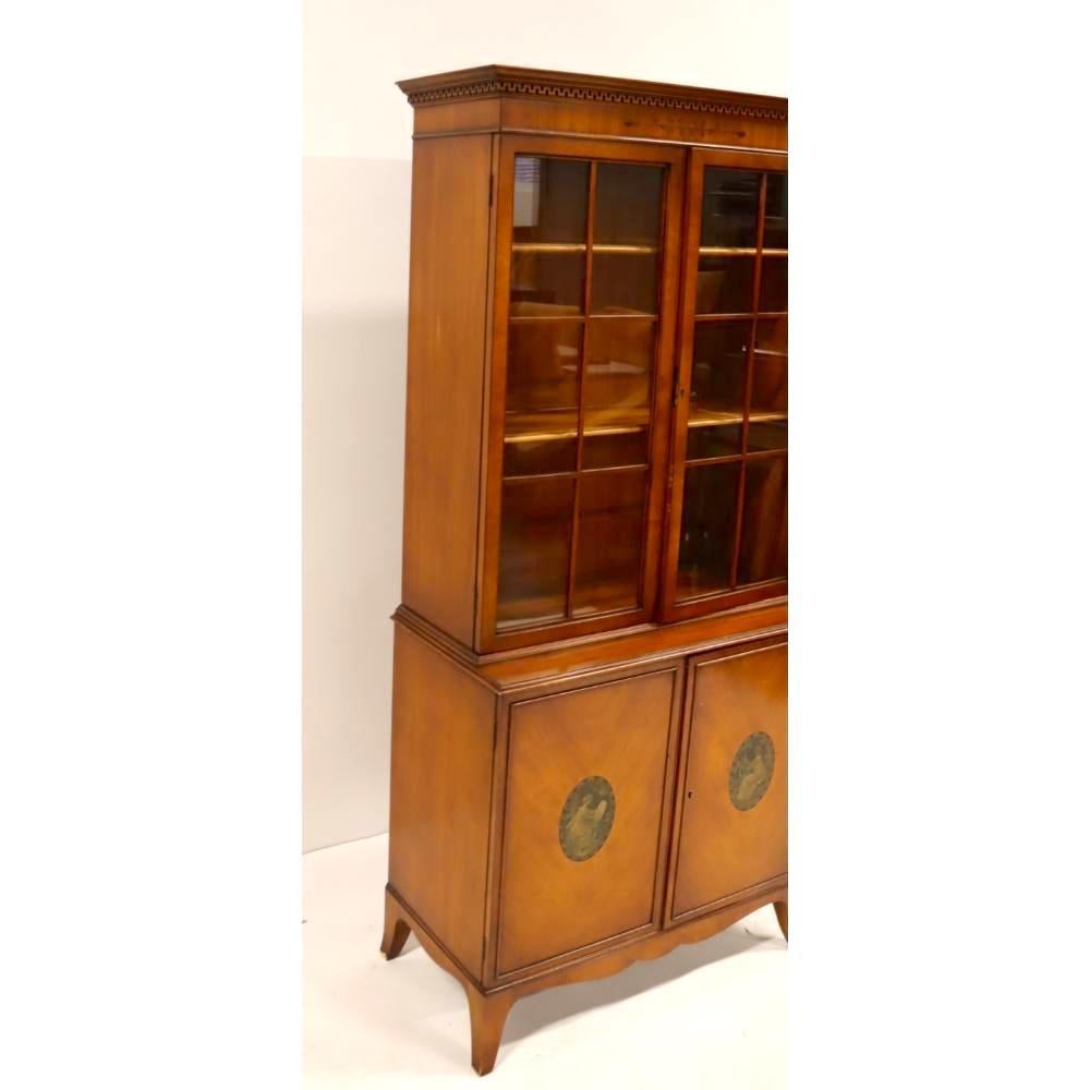 Adam Style Hand Carved/ Painted Satinwood Adams Style Bookcase / Display Cabinet For Sale
