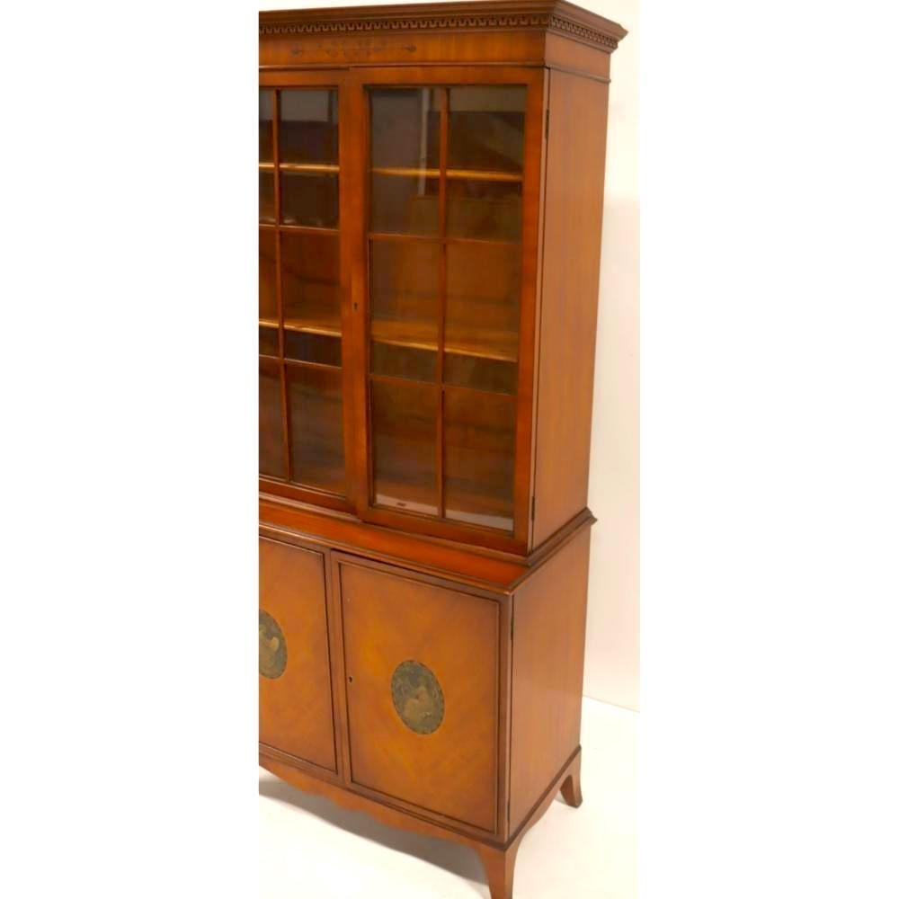 Late 19th Century Hand Carved/ Painted Satinwood Adams Style Bookcase / Display Cabinet For Sale
