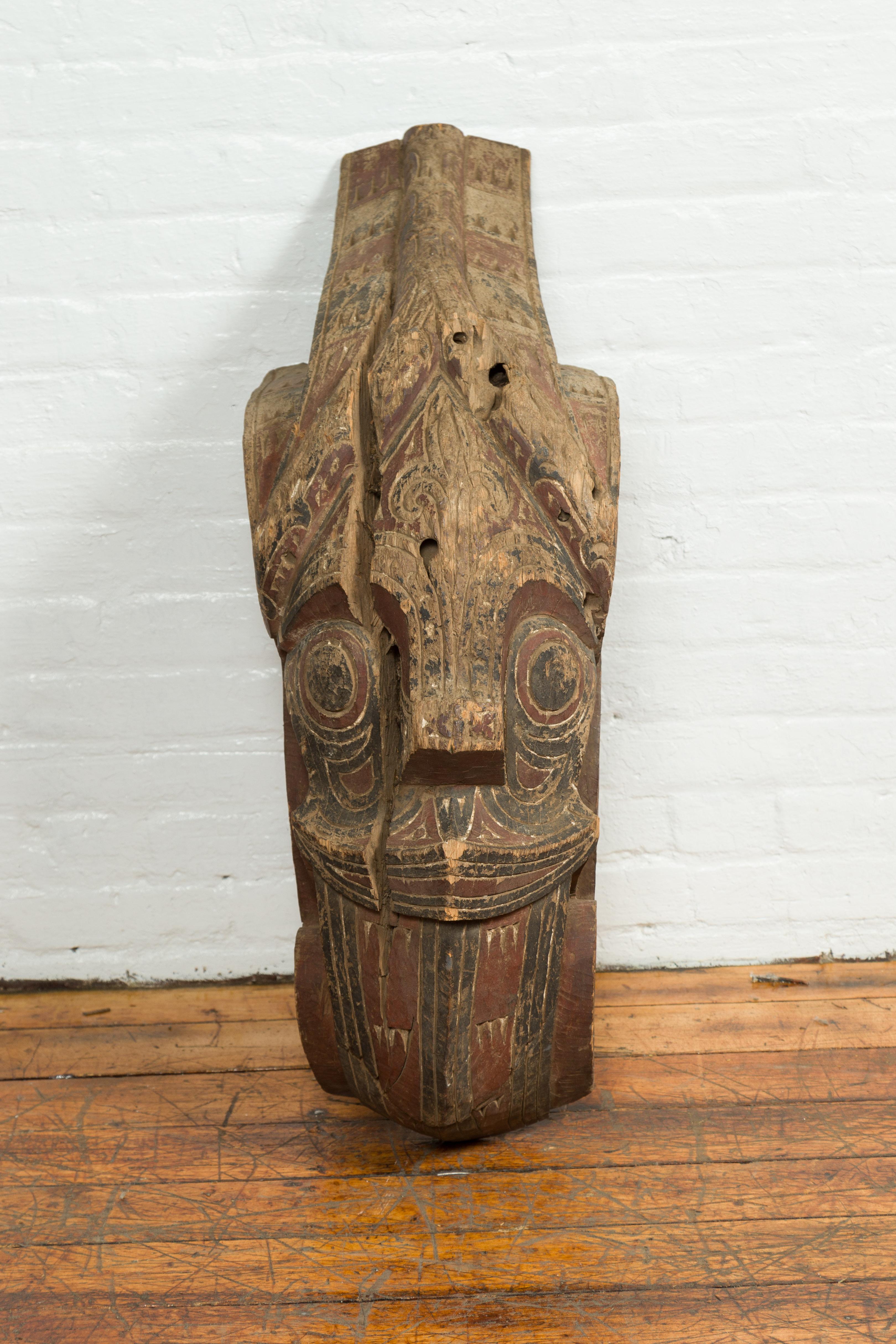 Indonesian Hand Carved Painted Singa Singa Tribal Carving from the Batak People, Sumatra For Sale