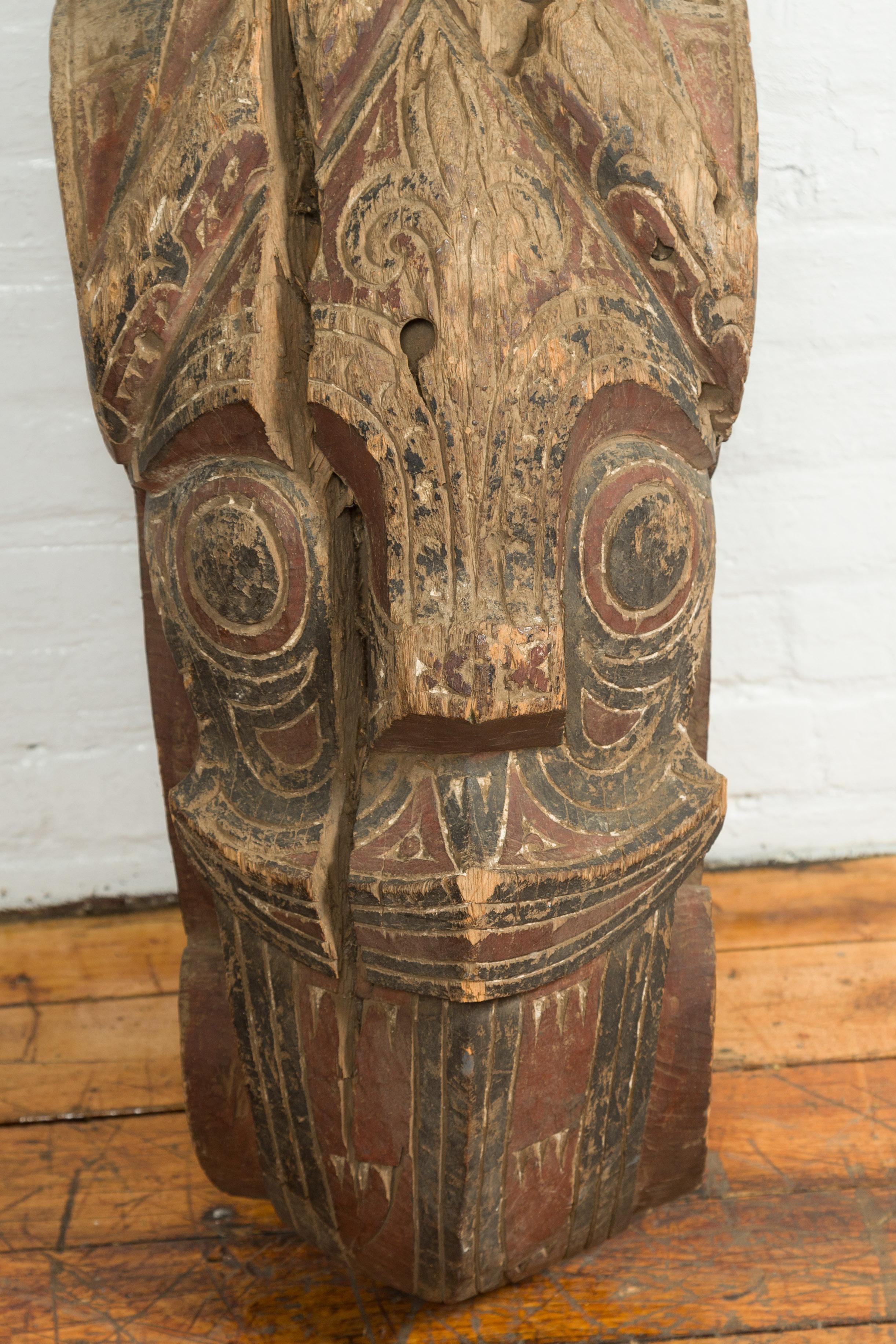 Hand Carved Painted Singa Singa Tribal Carving from the Batak People, Sumatra In Good Condition For Sale In Yonkers, NY