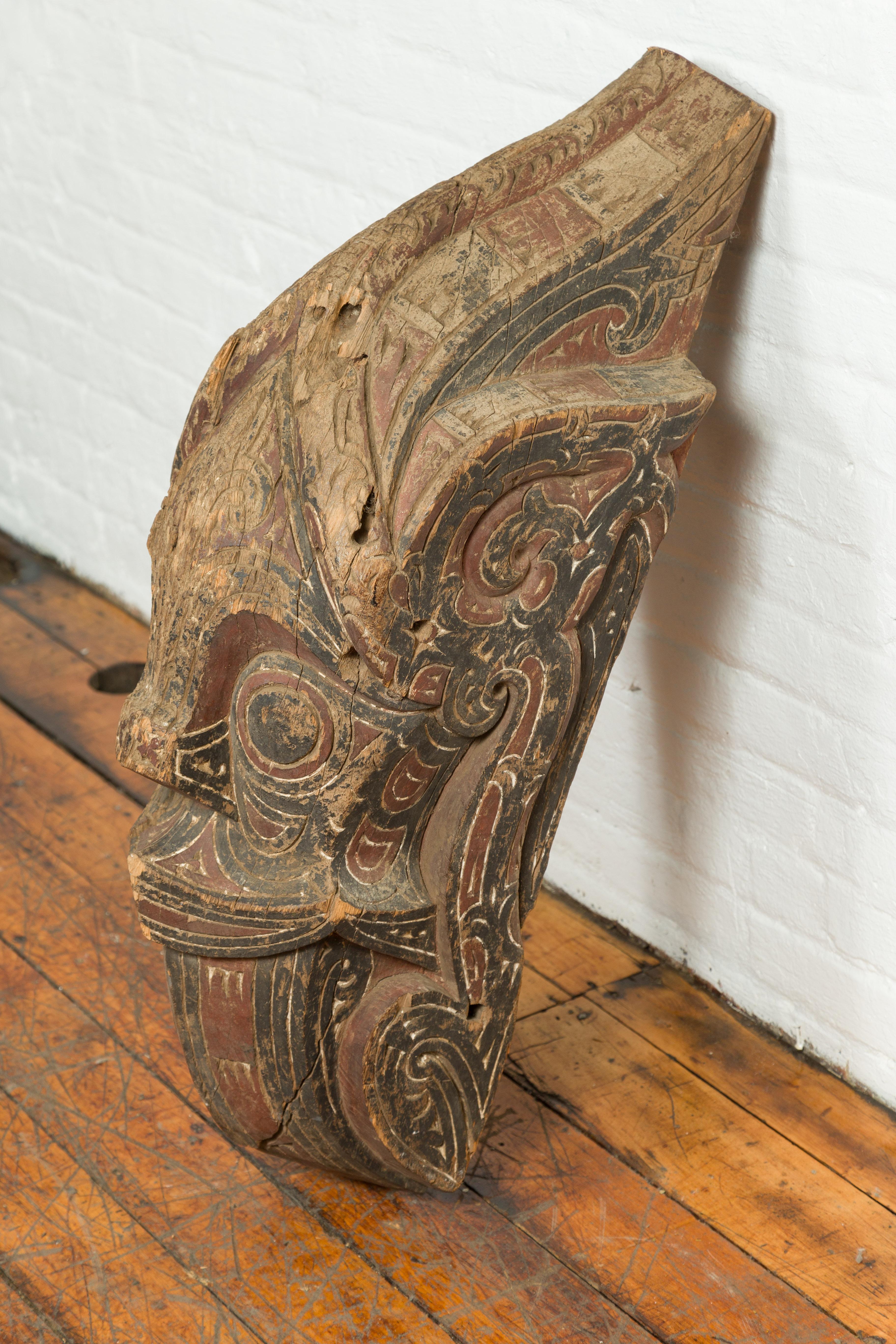 19th Century Hand Carved Painted Singa Singa Tribal Carving from the Batak People, Sumatra For Sale