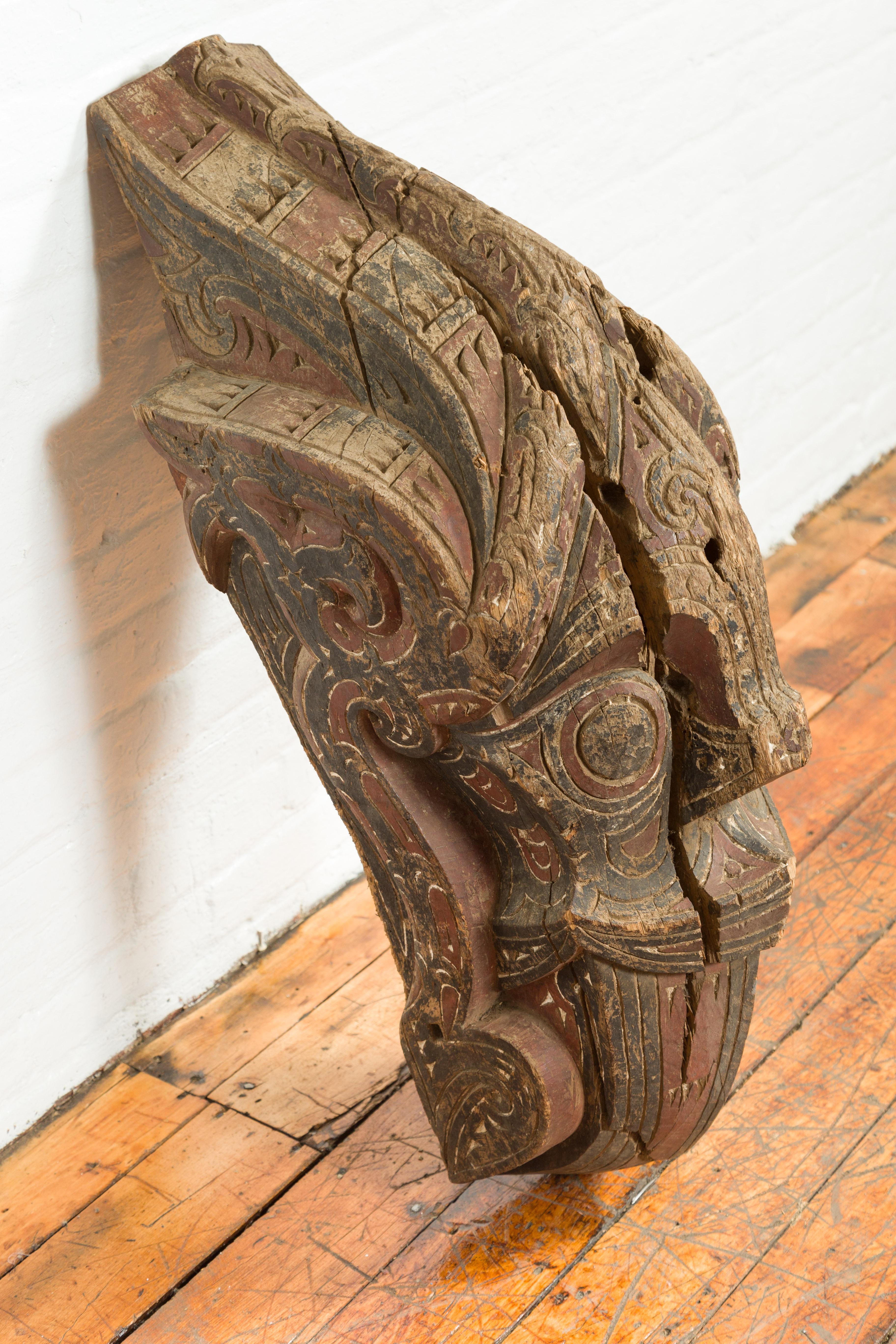 Wood Hand Carved Painted Singa Singa Tribal Carving from the Batak People, Sumatra For Sale