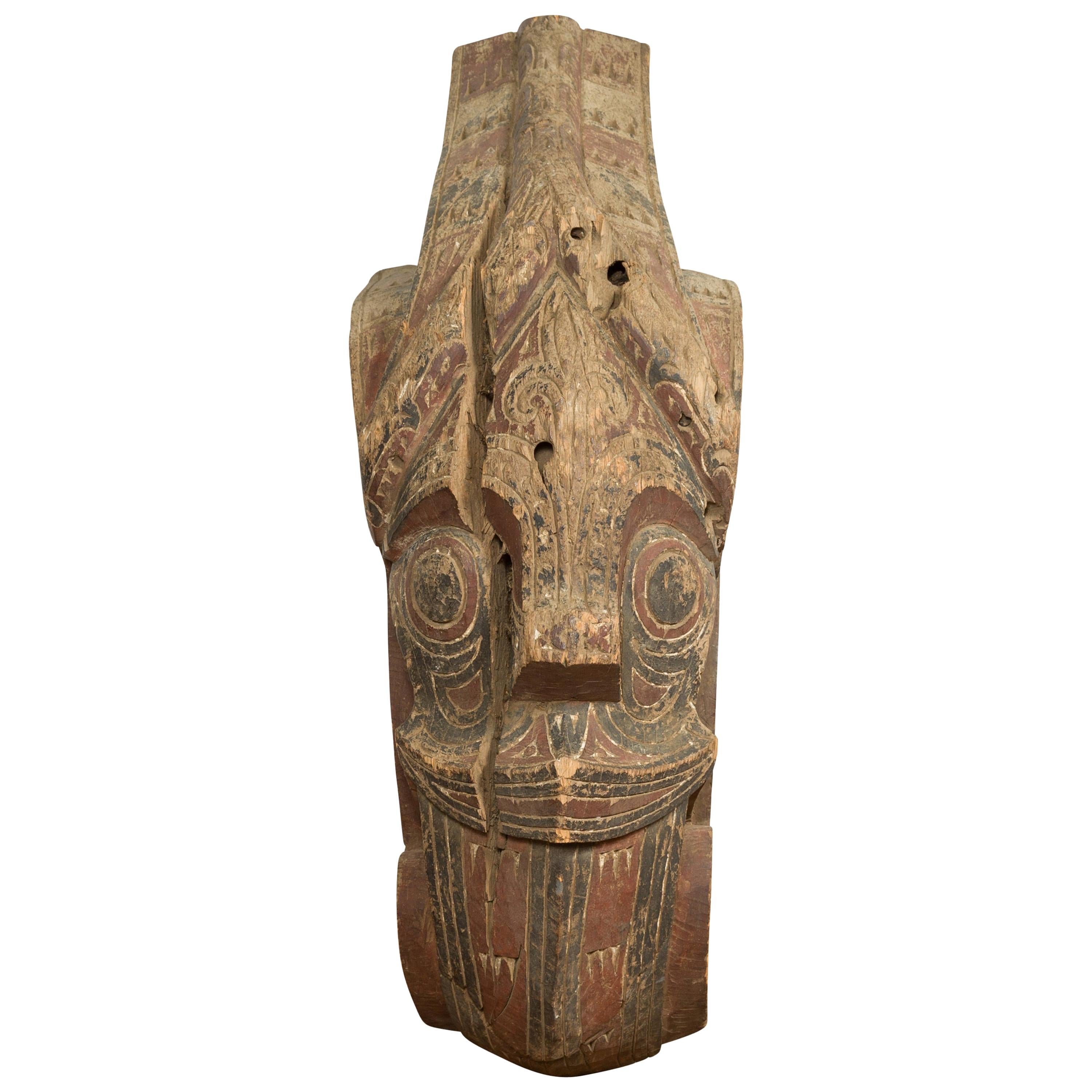 Hand Carved Painted Singa Singa Tribal Carving from the Batak People, Sumatra For Sale