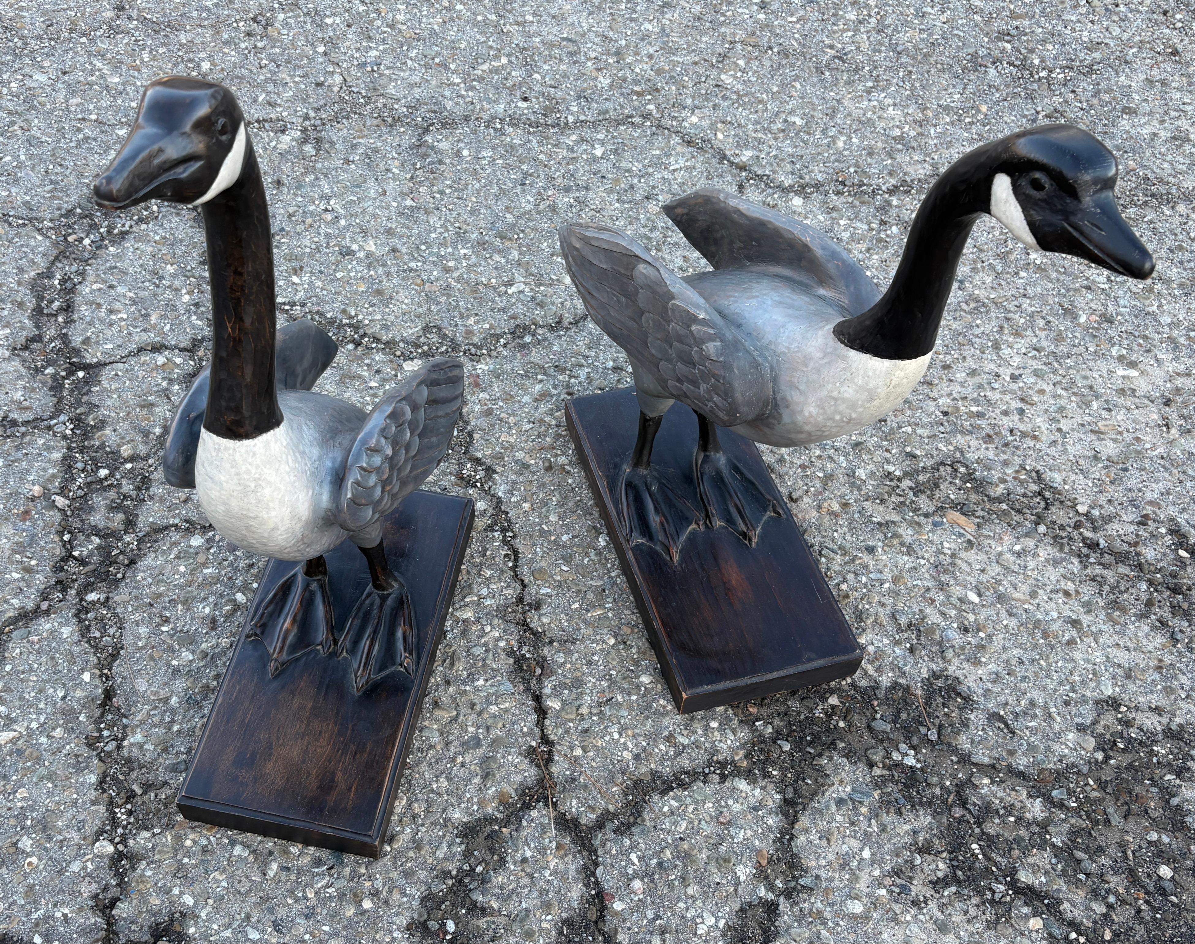 Handgeschnitzte & bemalte große kanadische Gänse - Paar (amerikanisch) im Angebot