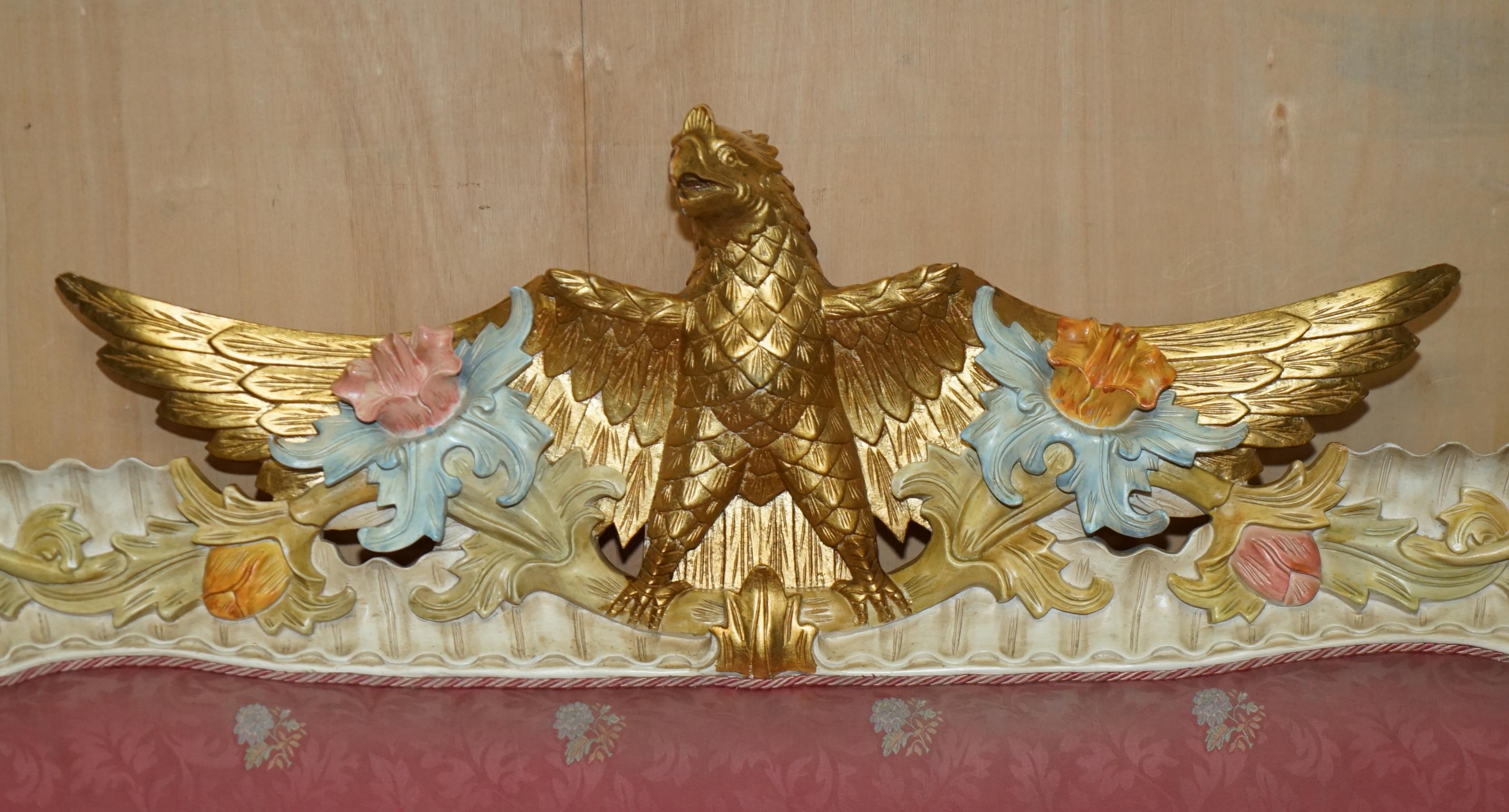 HAND CARVED & PAINTED ViNTAGE FRENCH EMPIRE STYLE EAGLE SOFA AND ARMCHAIR SUITE For Sale 7