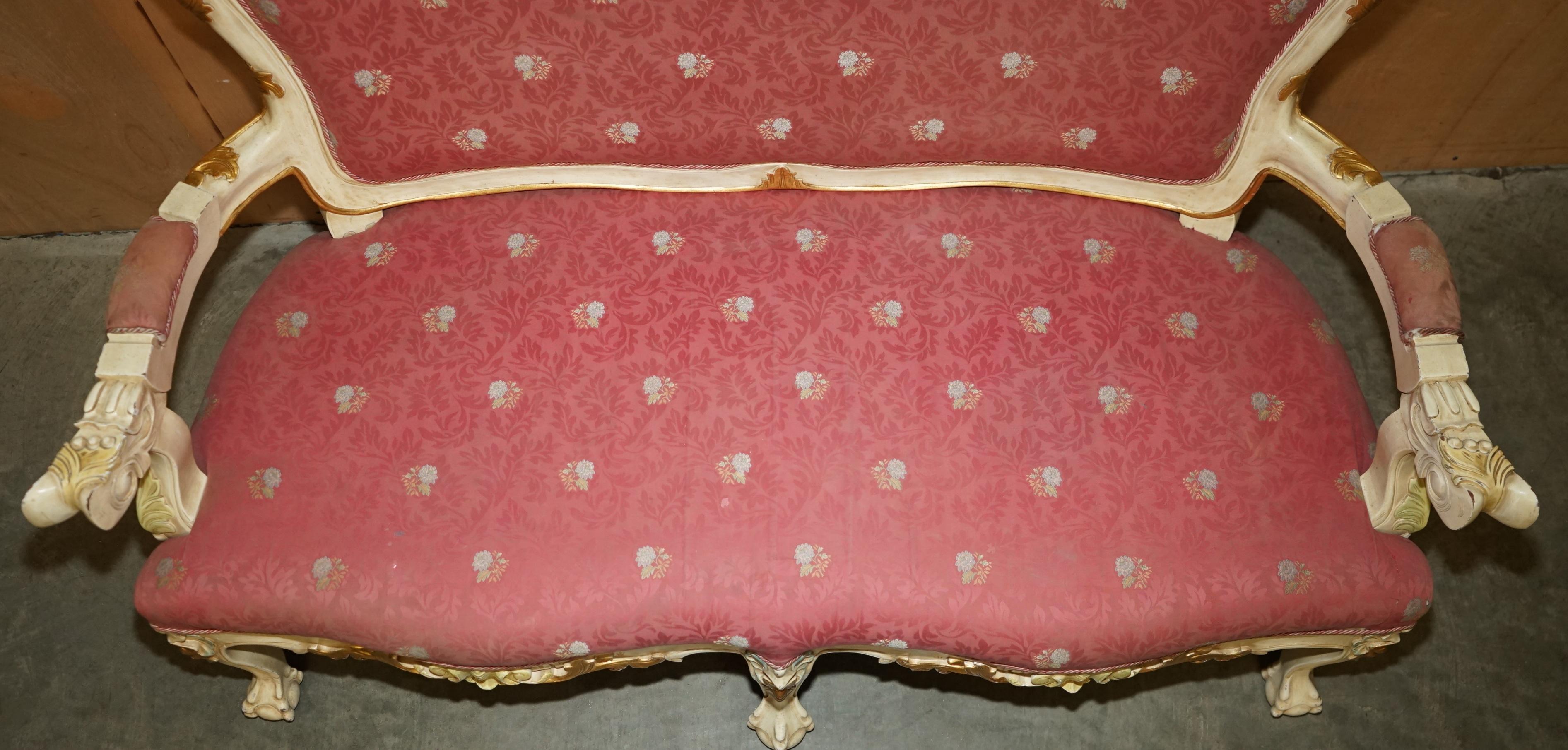 HAND CARVED & PAINTED ViNTAGE FRENCH EMPIRE STYLE EAGLE SOFA AND ARMCHAIR SUITE For Sale 9