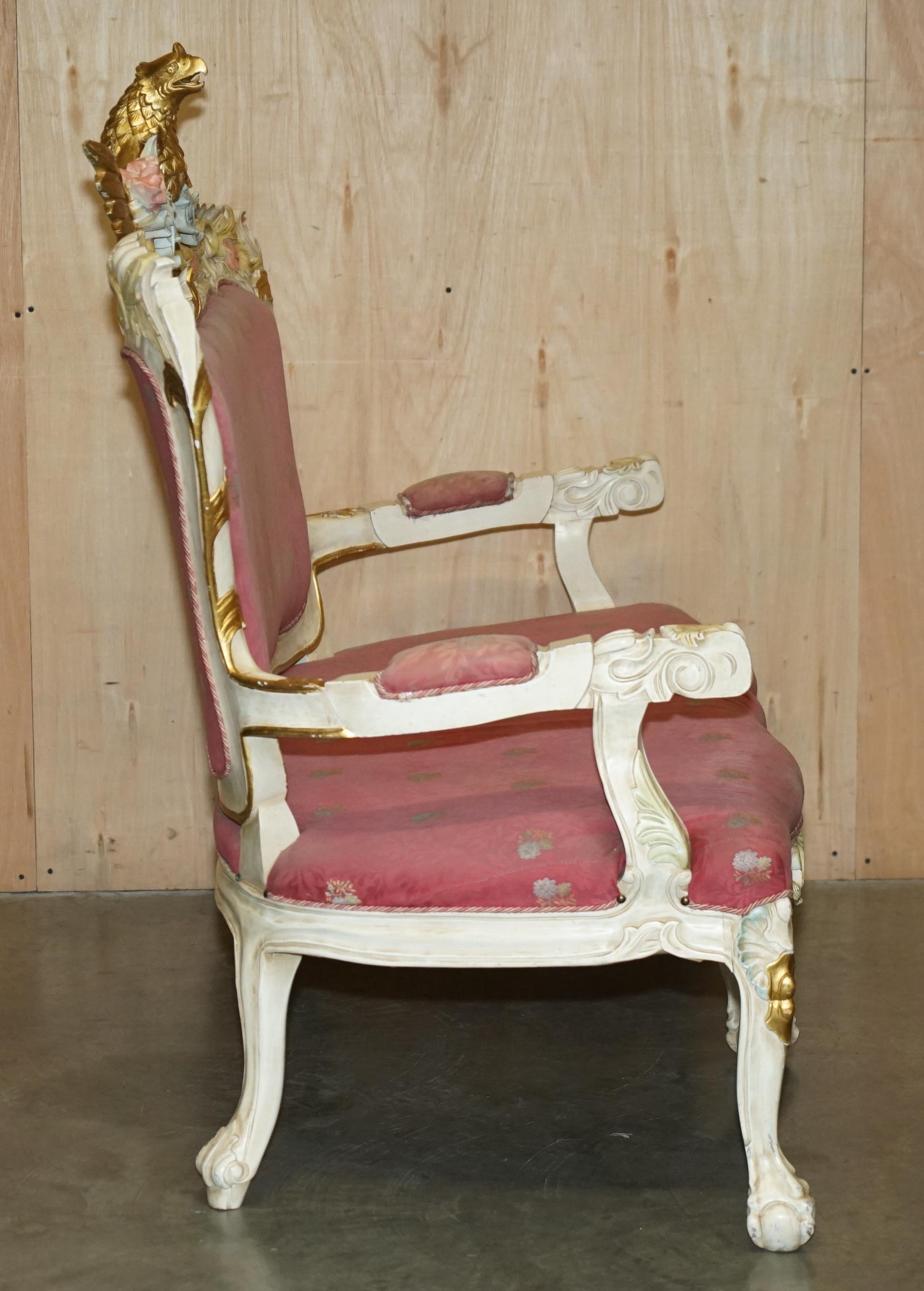 HAND CARVED & PAINTED ViNTAGE FRENCH EMPIRE STYLE EAGLE SOFA AND ARMCHAIR SUITE For Sale 11