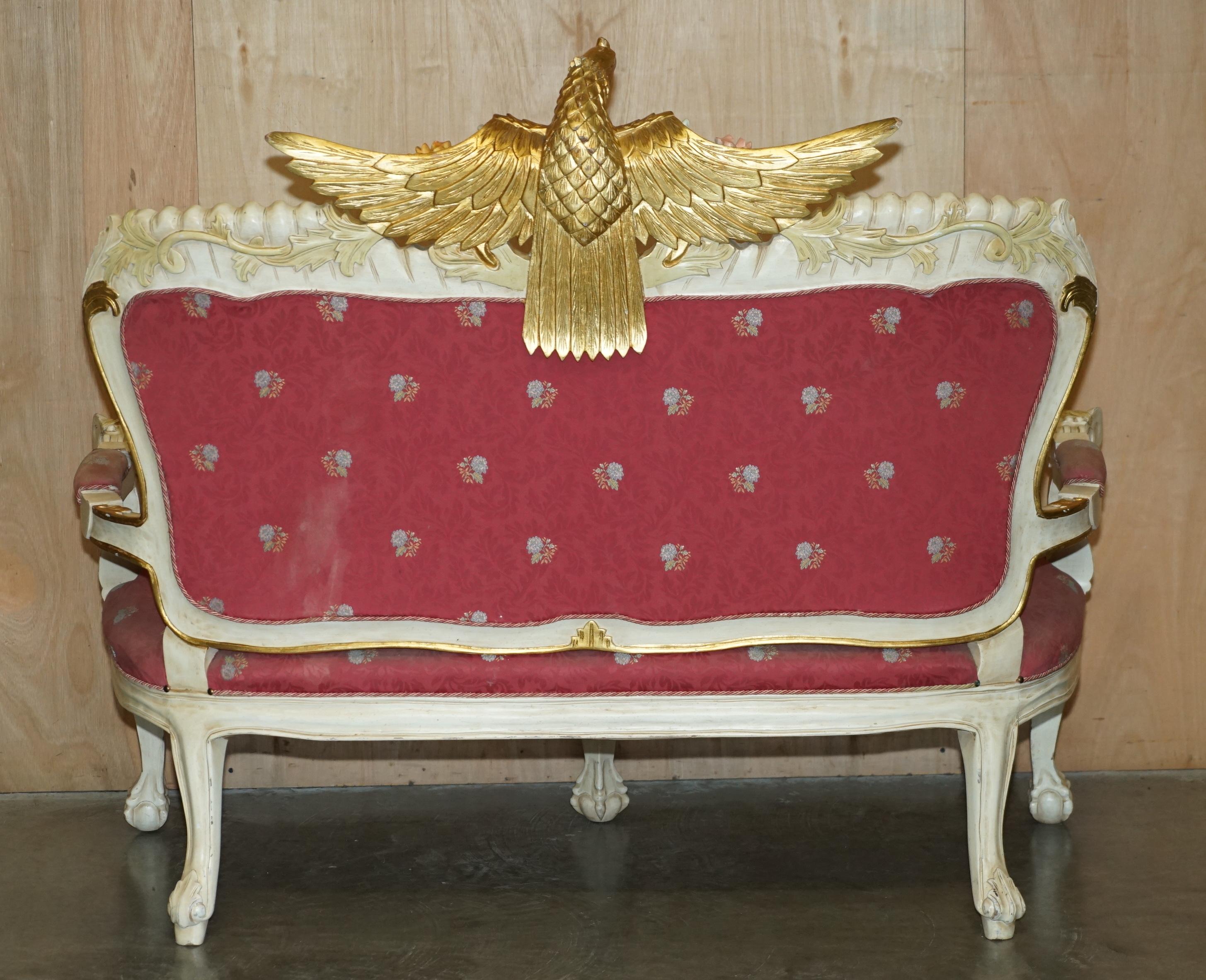 HAND CARVED & PAINTED ViNTAGE FRENCH EMPIRE STYLE EAGLE SOFA AND ARMCHAIR SUITE For Sale 12