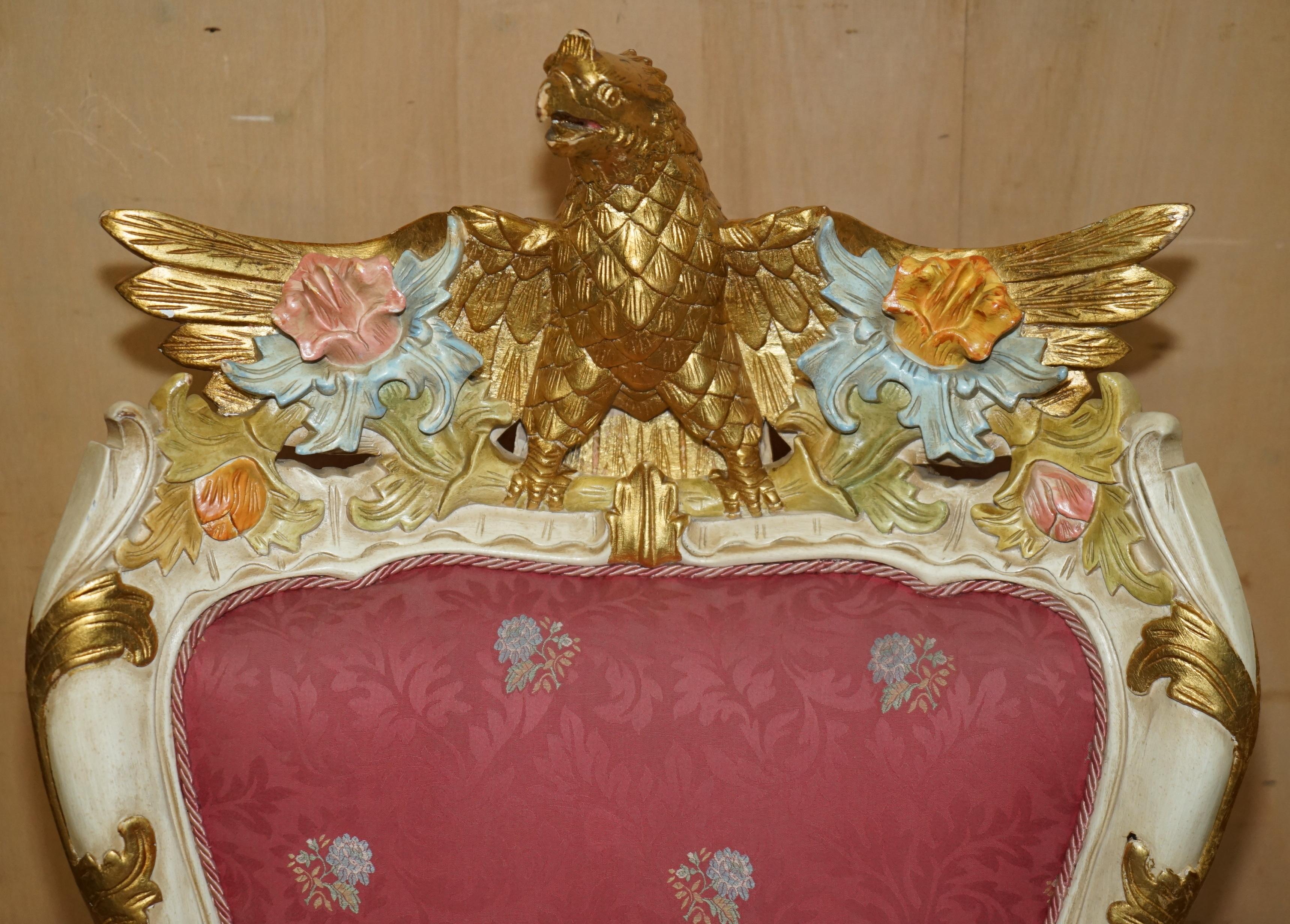 HAND CARVED & PAINTED ViNTAGE FRENCH EMPIRE STYLE EAGLE SOFA AND ARMCHAIR SUITE In Good Condition For Sale In West Sussex, Pulborough