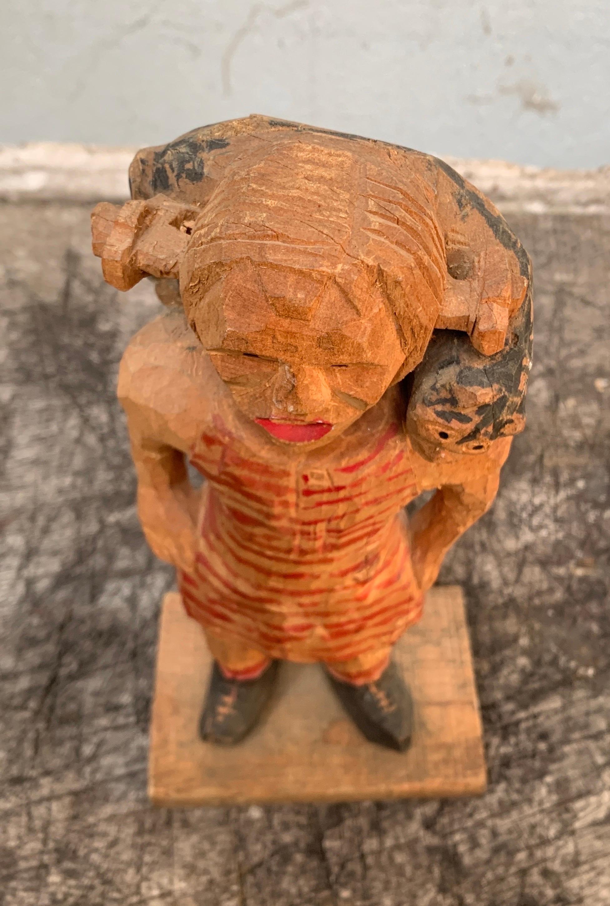Figura de madera pintada a mano de Pippi Calzaslargas Arte popular en venta