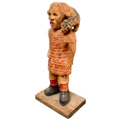 Hand-Carved Painted Wooden Figure of Pippi Longstocking
