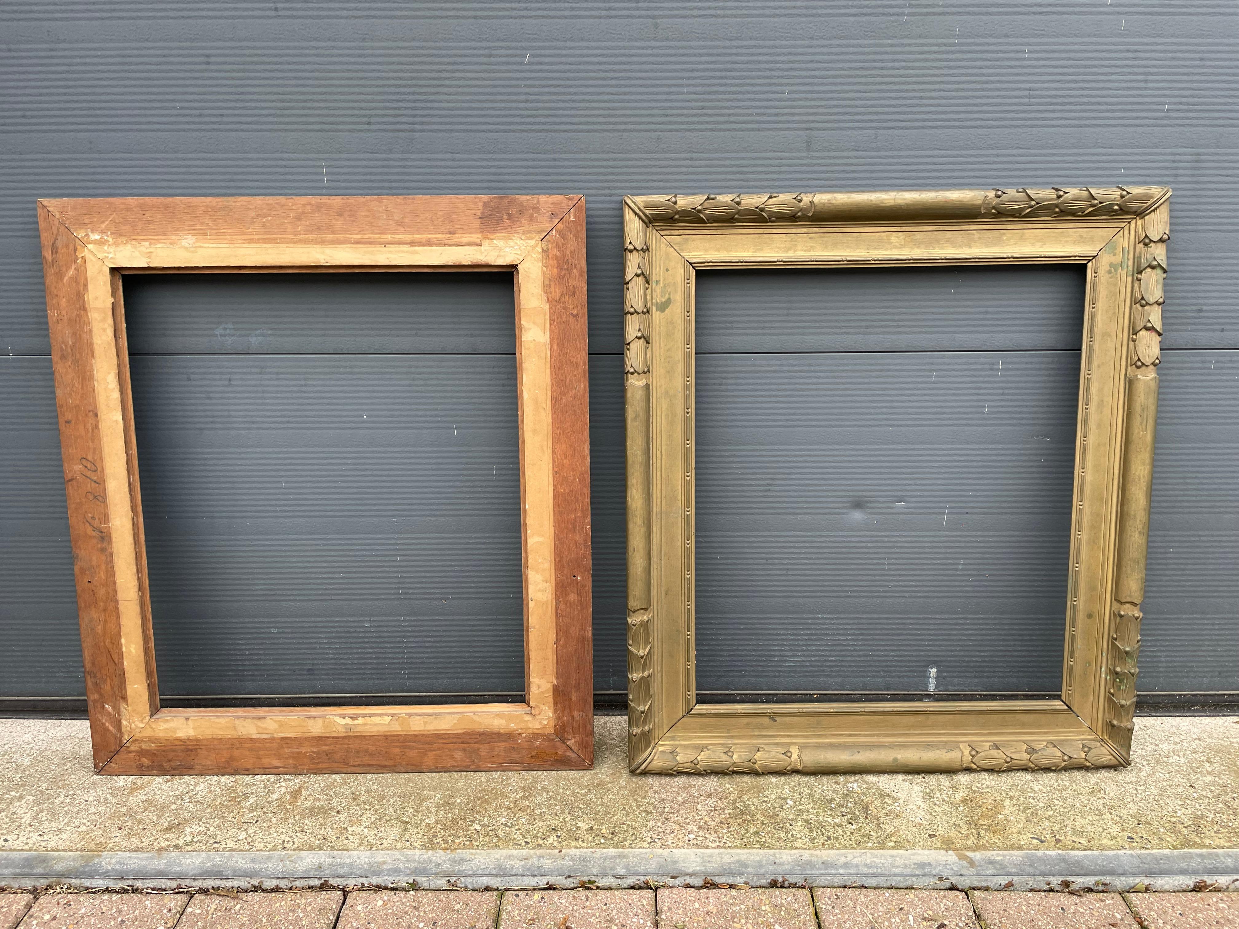 Hand Carved Pair of Bronze Green Louis Seize Style Oak Mirror / Picture Frames For Sale 3