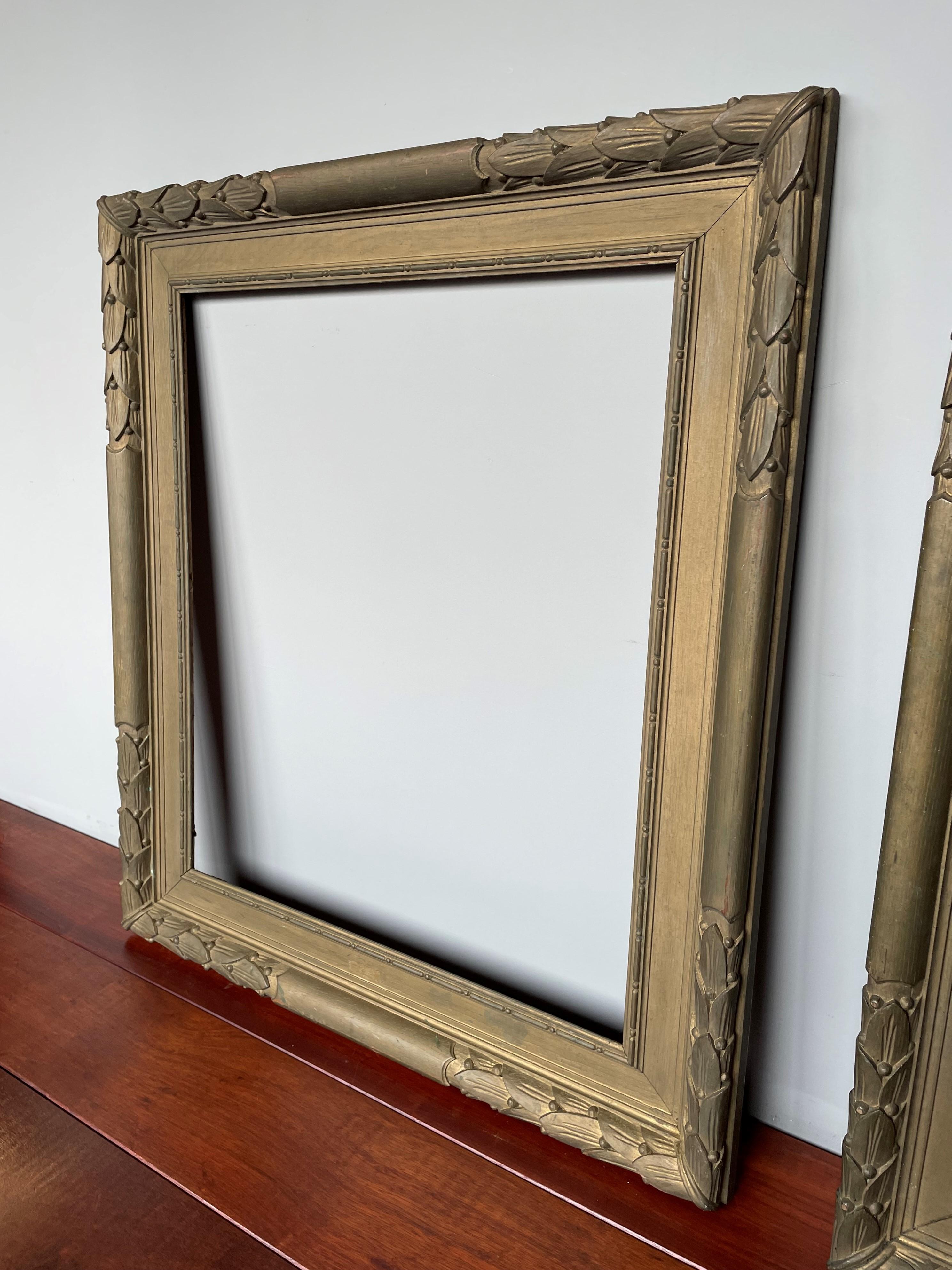 Hand Carved Pair of Bronze Green Louis Seize Style Oak Mirror / Picture Frames For Sale 11