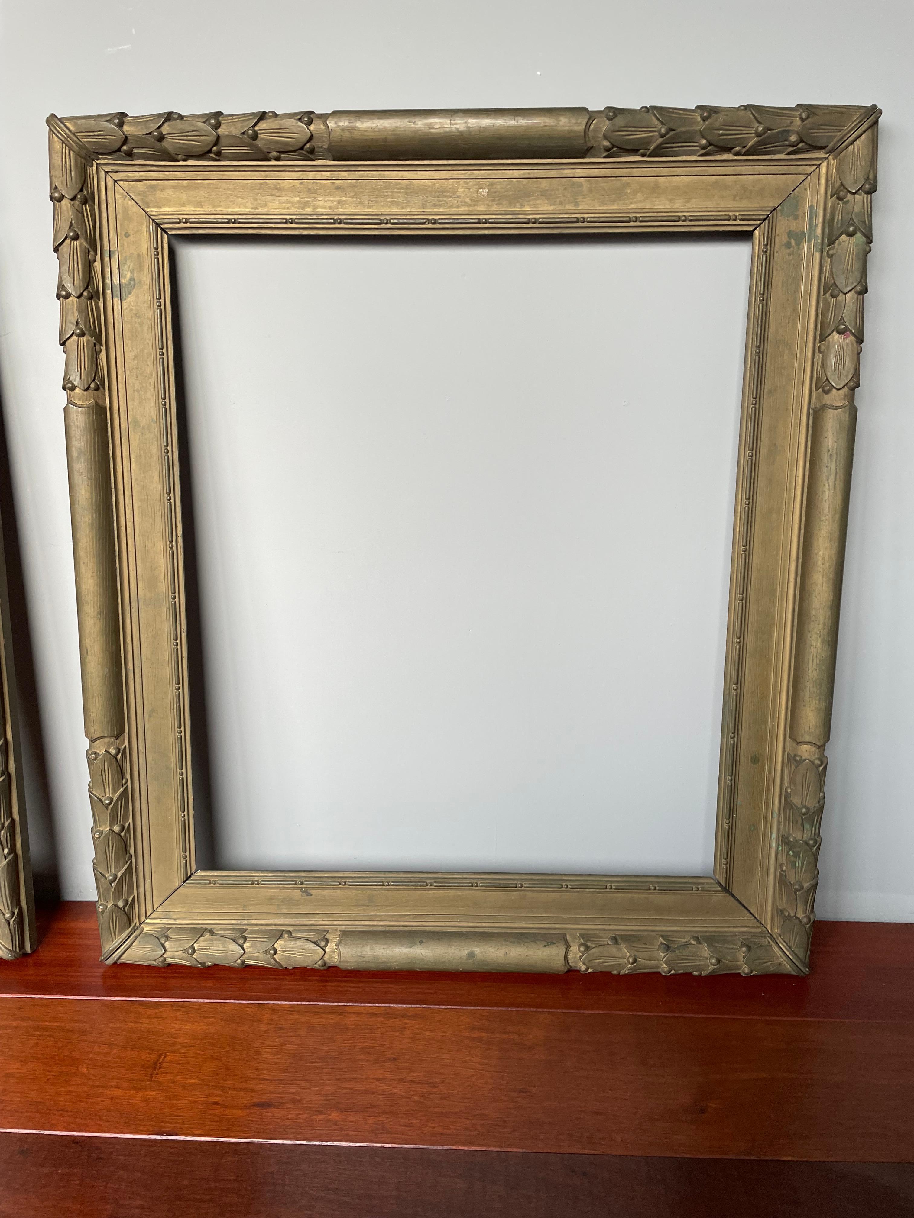 Hand Carved Pair of Bronze Green Louis Seize Style Oak Mirror / Picture Frames For Sale 12