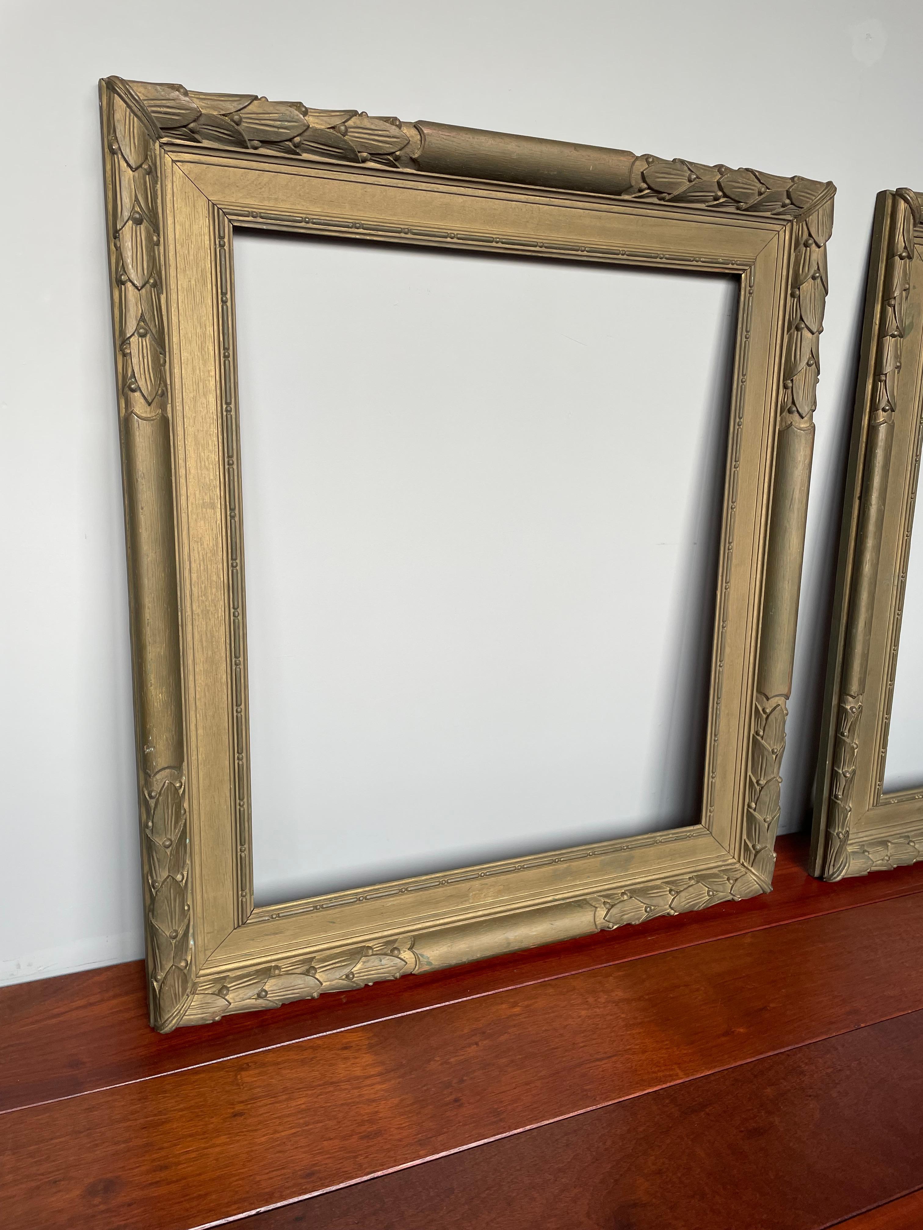 European Hand Carved Pair of Bronze Green Louis Seize Style Oak Mirror / Picture Frames For Sale