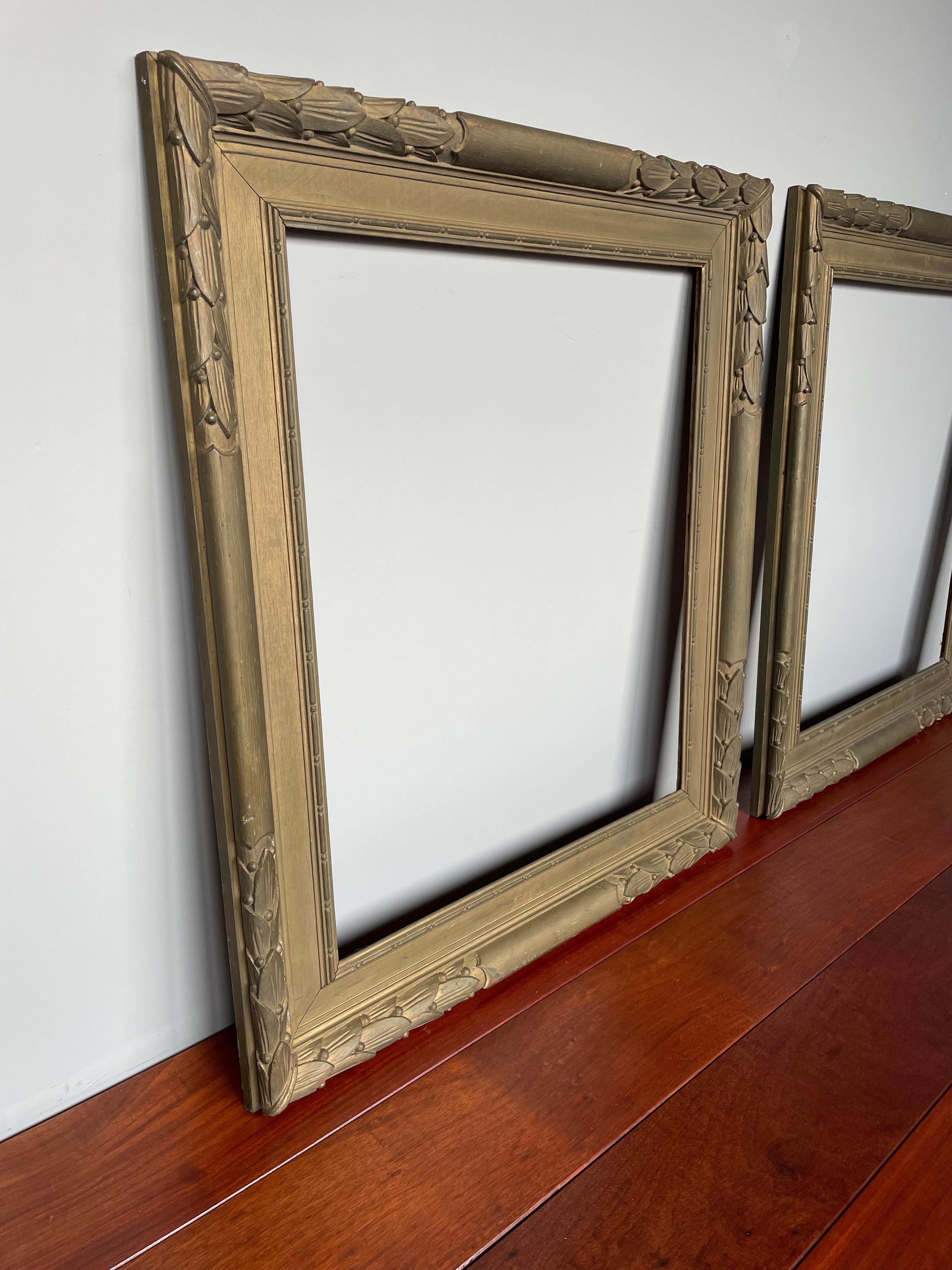 Bronzed Hand Carved Pair of Bronze Green Louis Seize Style Oak Mirror / Picture Frames For Sale