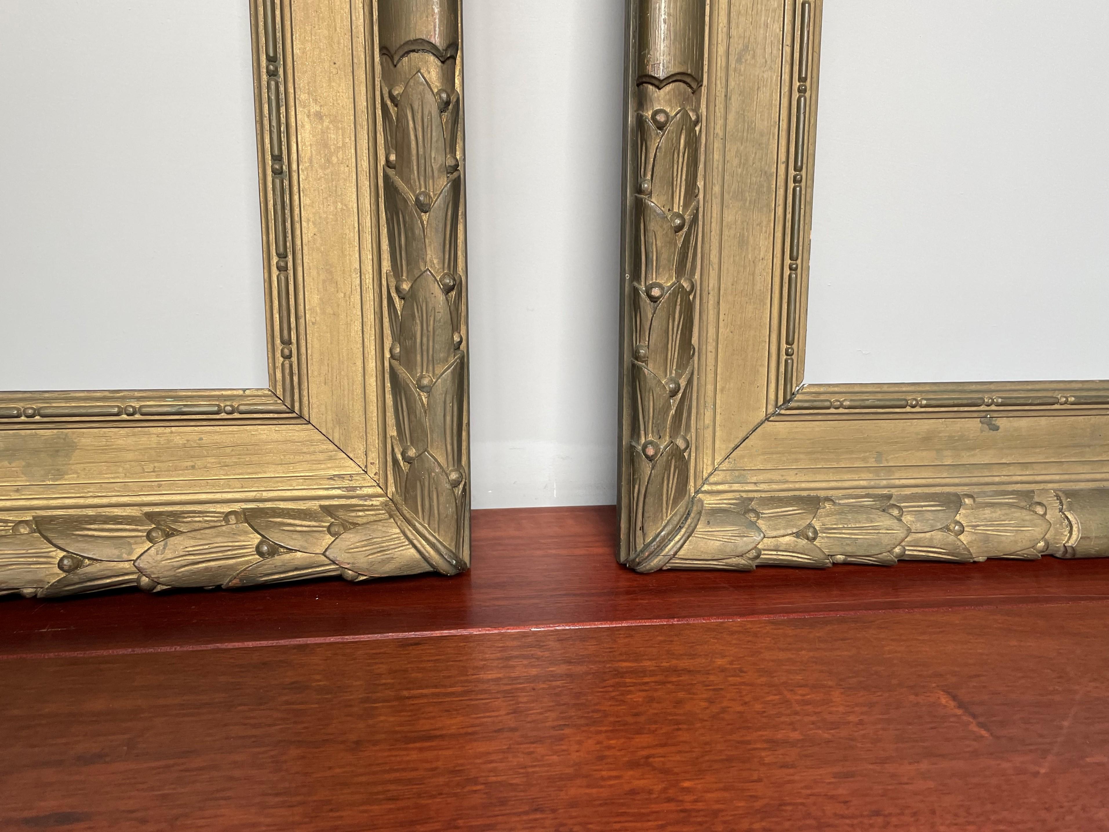 Hand Carved Pair of Bronze Green Louis Seize Style Oak Mirror / Picture Frames In Good Condition For Sale In Lisse, NL