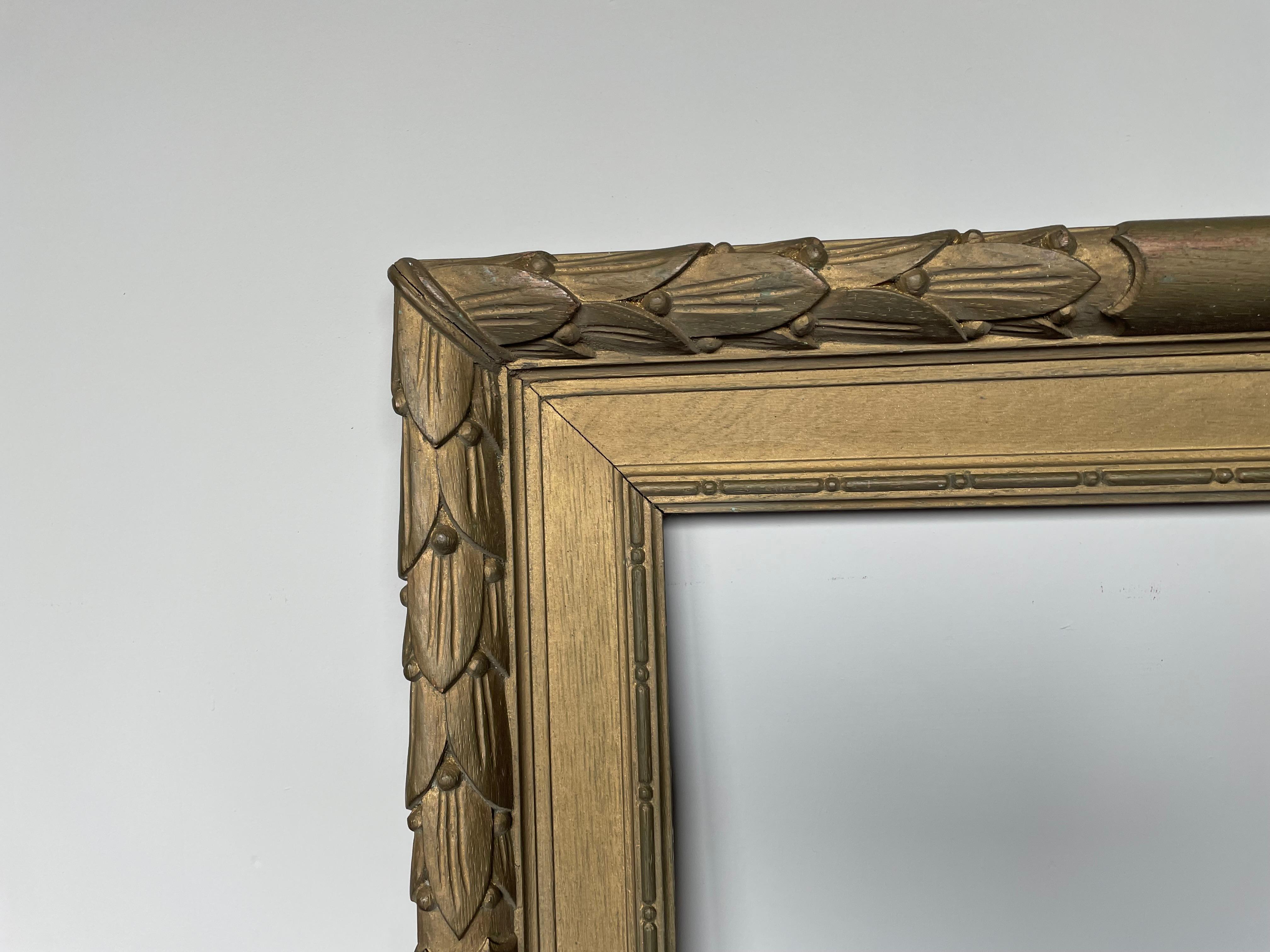 20th Century Hand Carved Pair of Bronze Green Louis Seize Style Oak Mirror / Picture Frames For Sale