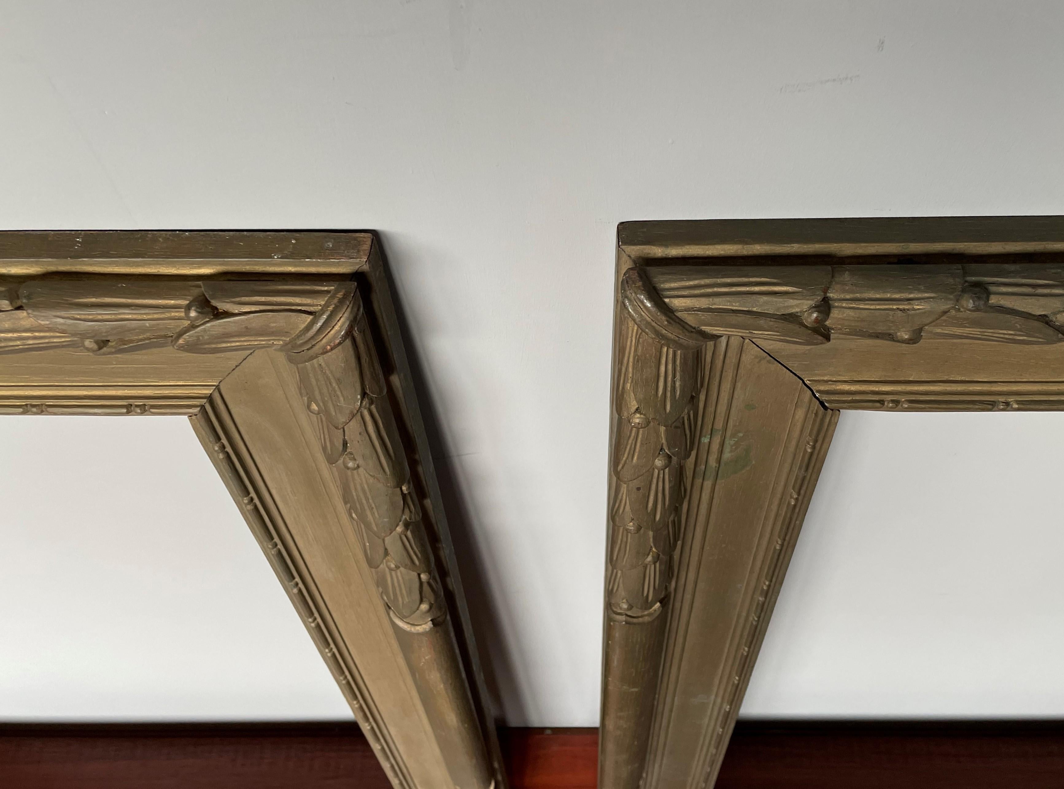 Hand Carved Pair of Bronze Green Louis Seize Style Oak Mirror / Picture Frames For Sale 1