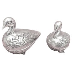 ONE PAIR OF STERLING SILVER  FIGURINES DUCK, Hand Made