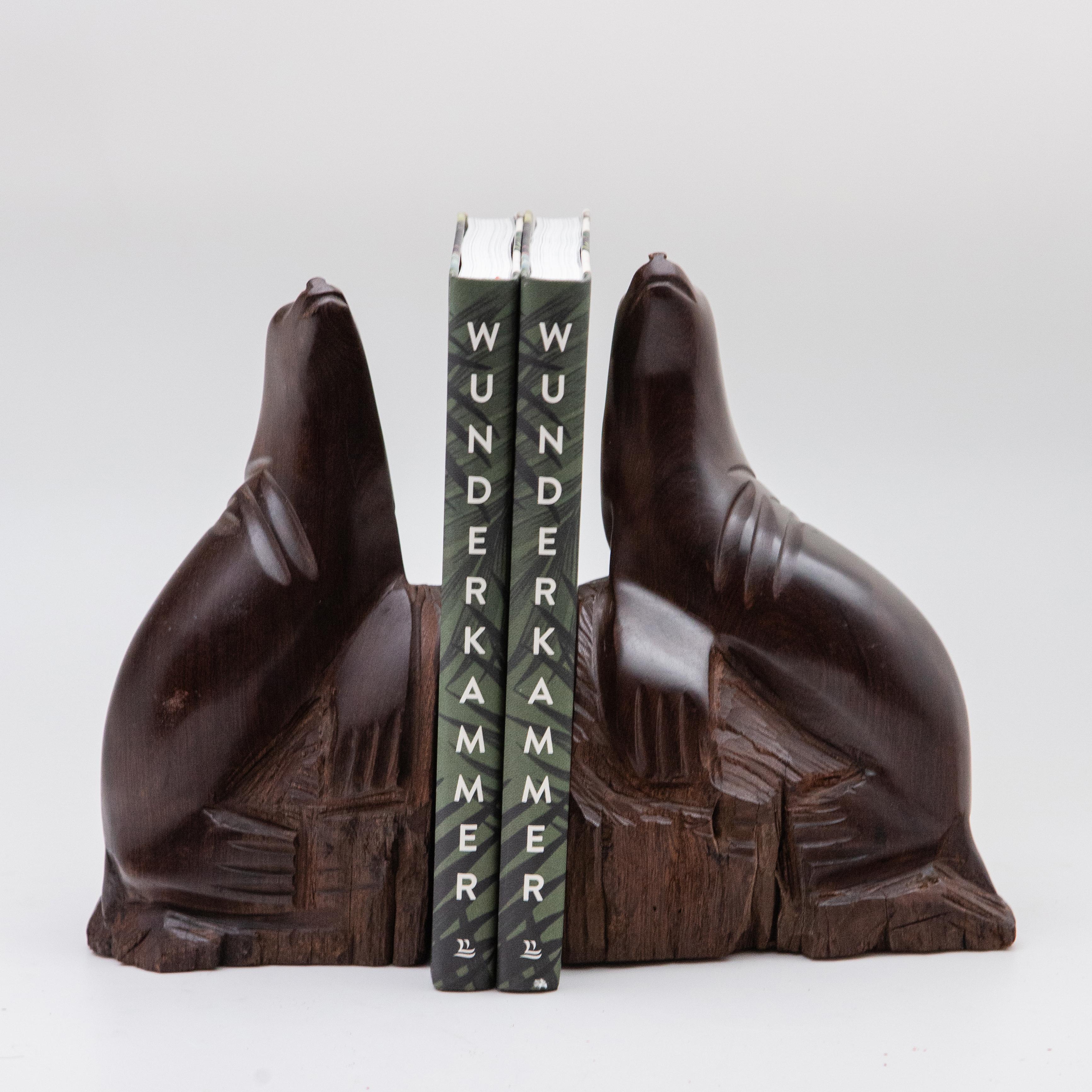 North American Hand-Carved Pair of Ironwood Sea Lion Bookends