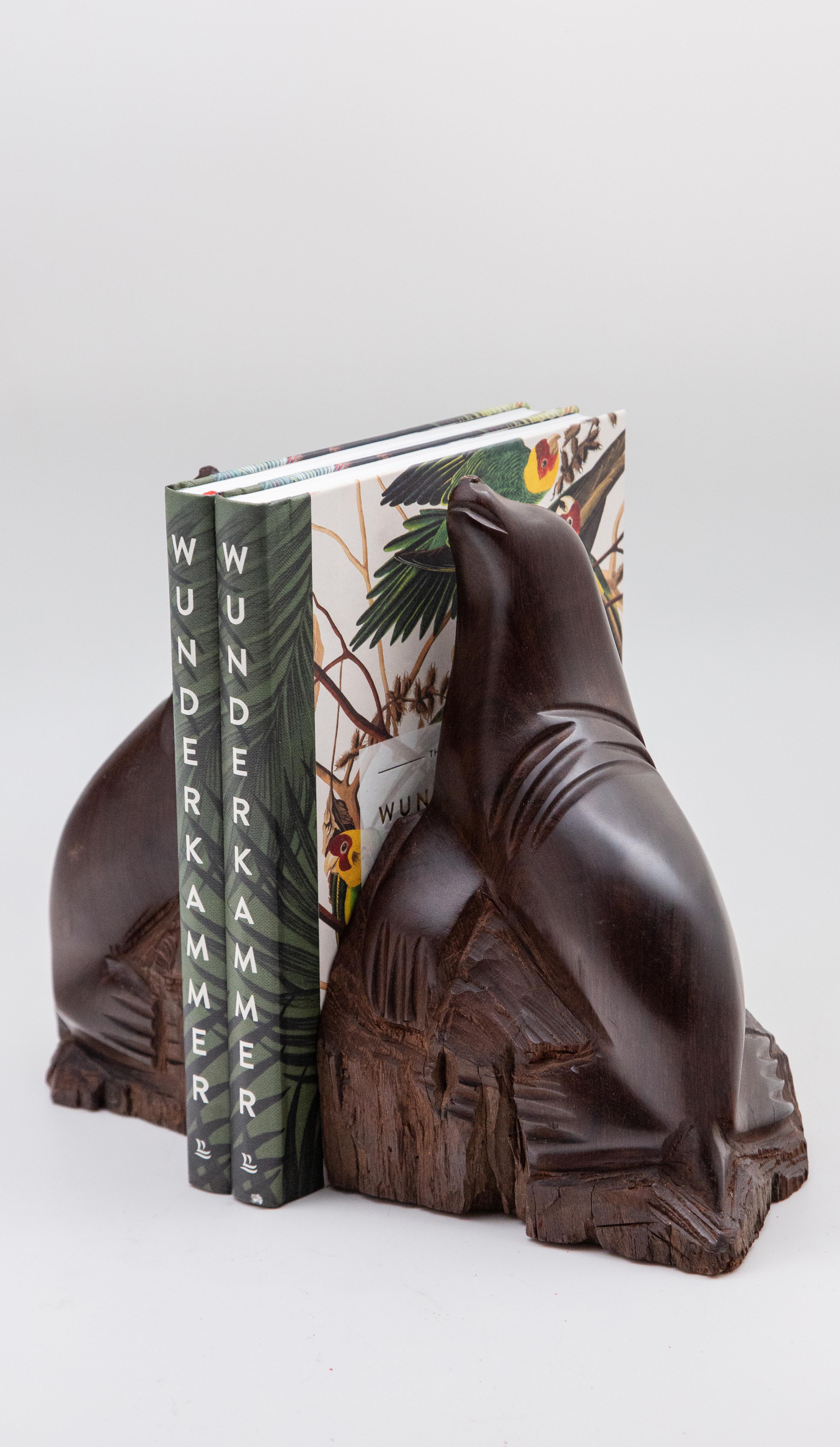 Hand-Carved Pair of Ironwood Sea Lion Bookends 1