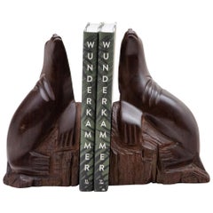 Hand-Carved Pair of Ironwood Sea Lion Bookends