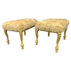 Hand Carved Pair of Stools