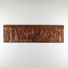 Panneau sculpté à la main avec relief narratif, Attr. à Giovanni Gariboldi, années 1950