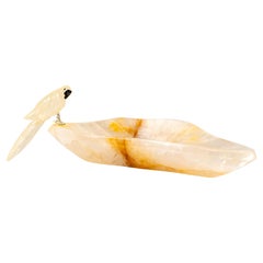Hand-Carved Parrot Crystal on a Hematite Golden Healer Crystal Bowl