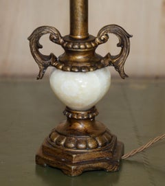 HAND CARVED PILLARED TABLE LAMP WiTH MARBLE SPHERE IN THE BASE BRONZED FITTINGS
