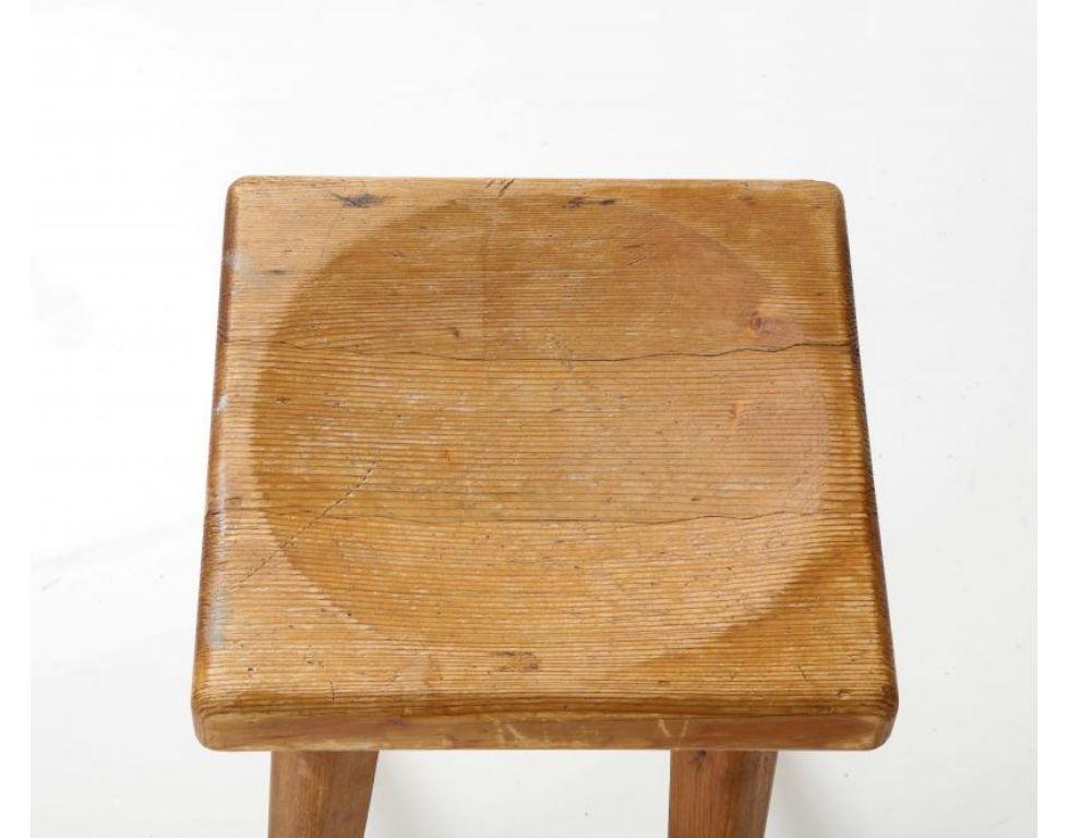 Hand Carved Pine Stool by Christian Durupt, France For Sale 4