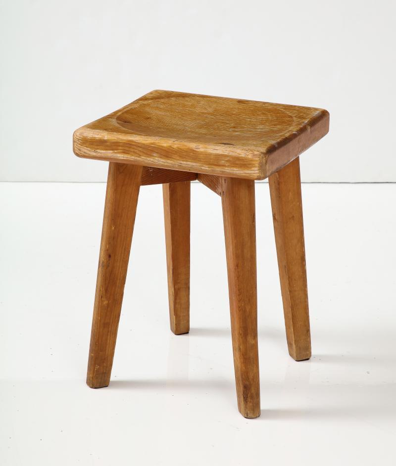 Modern Hand Carved Pine Stool by Christian Durupt, France For Sale
