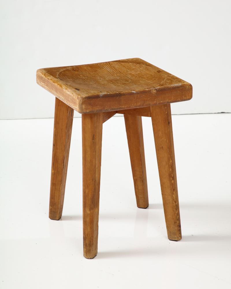 Hand Carved Pine Stool by Christian Durupt, France In Good Condition For Sale In New York City, NY