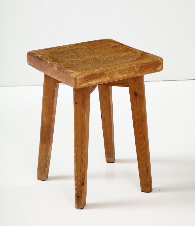 20th Century Hand Carved Pine Stool by Christian Durupt, France For Sale