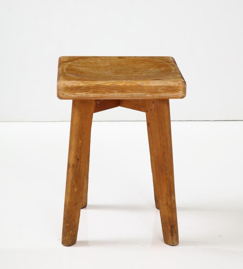 Hand Carved Pine Stool by Christian Durupt, France For Sale 1