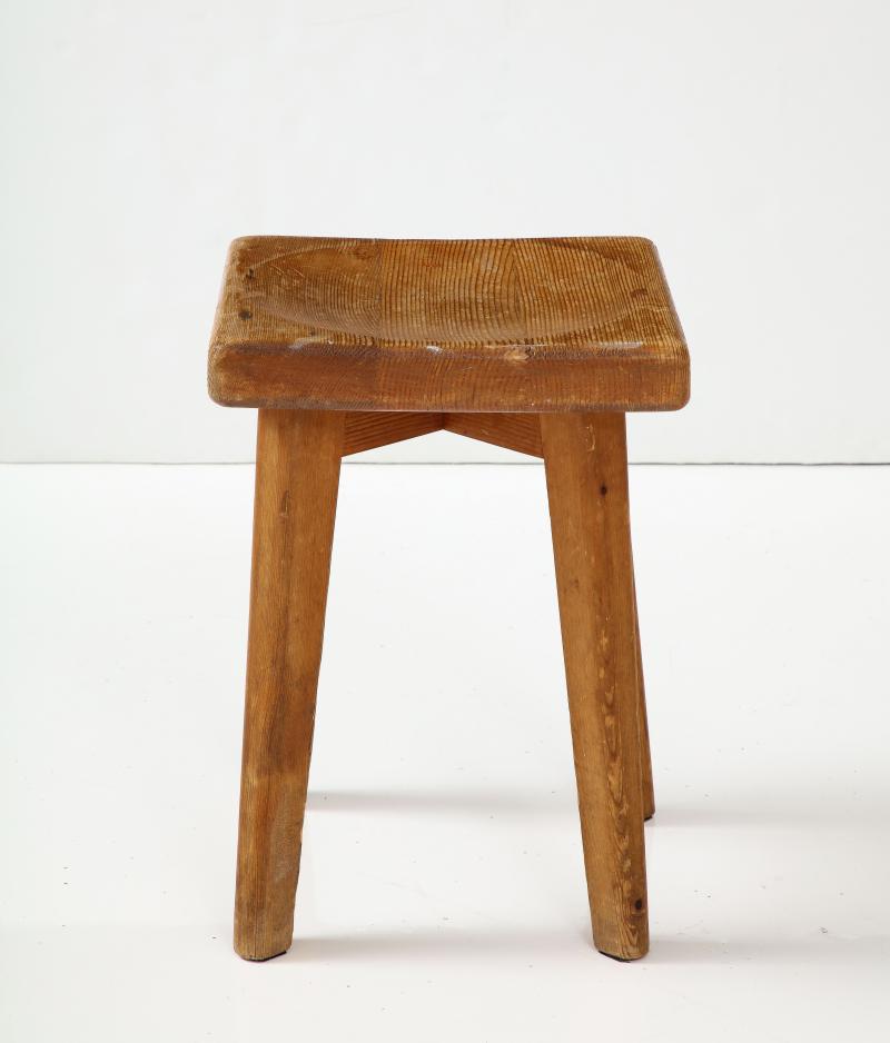 Hand Carved Pine Stool by Christian Durupt, France For Sale 2