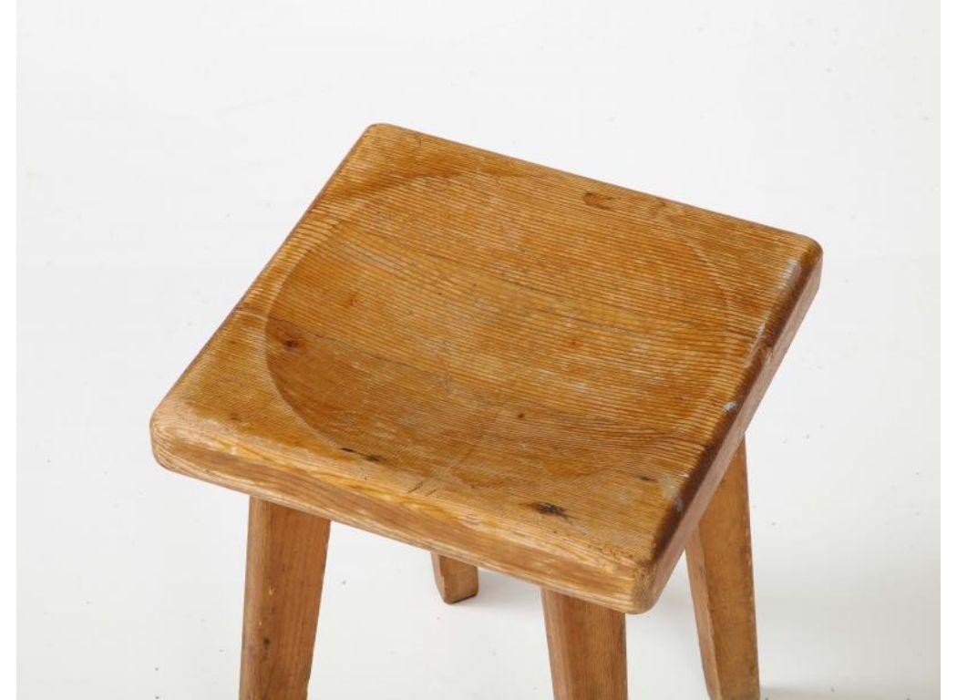 Hand Carved Pine Stool by Christian Durupt, France For Sale 3