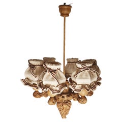 Hand-Carved Pinewood Chandelier with Grapes, Germany 1970s