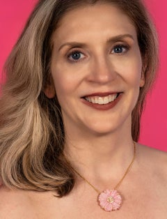 Hand-Carved Pink Opal Pendant with Diamonds on 18K Yellow Gold Chain