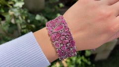 Hand Carved Pink Tourmaline Bracelet Set With Diamonds 82 Carats Total