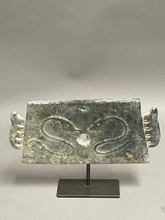 Hand Carved Plaque Of Kissing Birds On Metal Stand, China, Contemporary