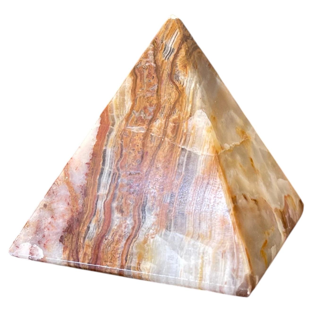 Hand-Carved Polished Onyx Pyramid Sculpture or Paperweight.