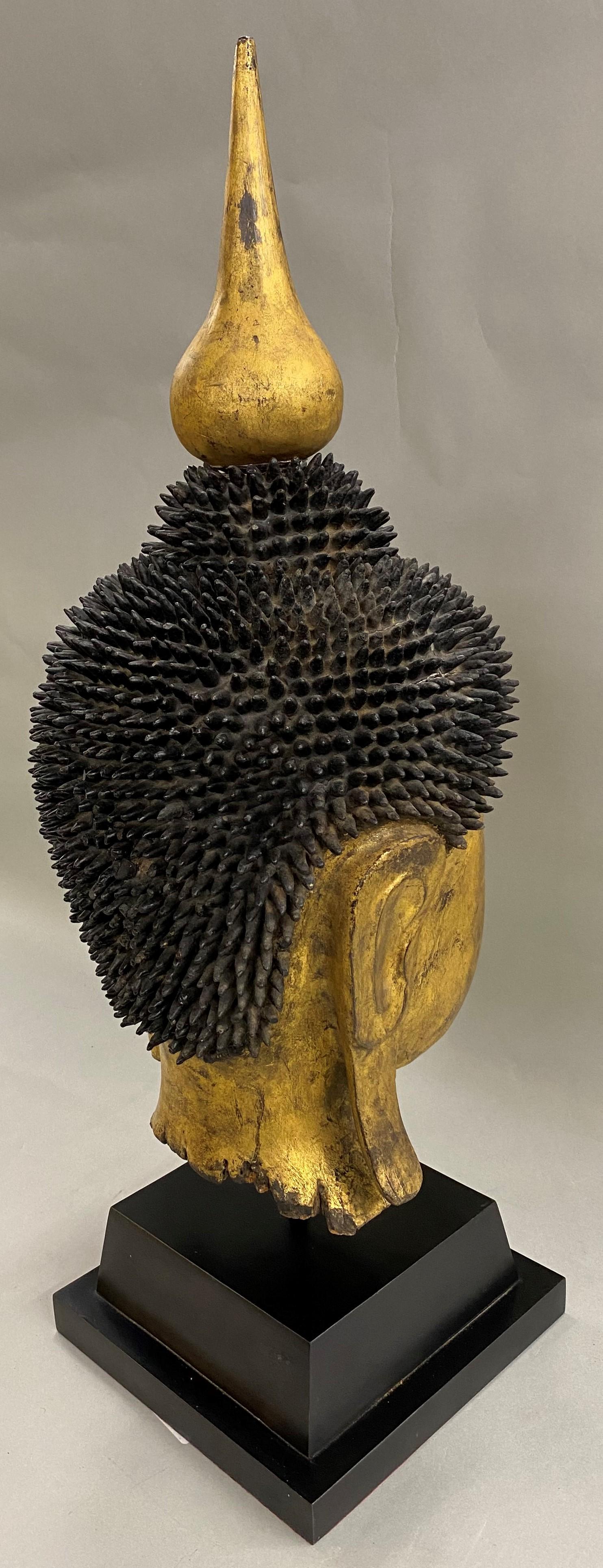 Hand Carved Polychrome & Gilt Oriental Shan Style Buddha Head 4