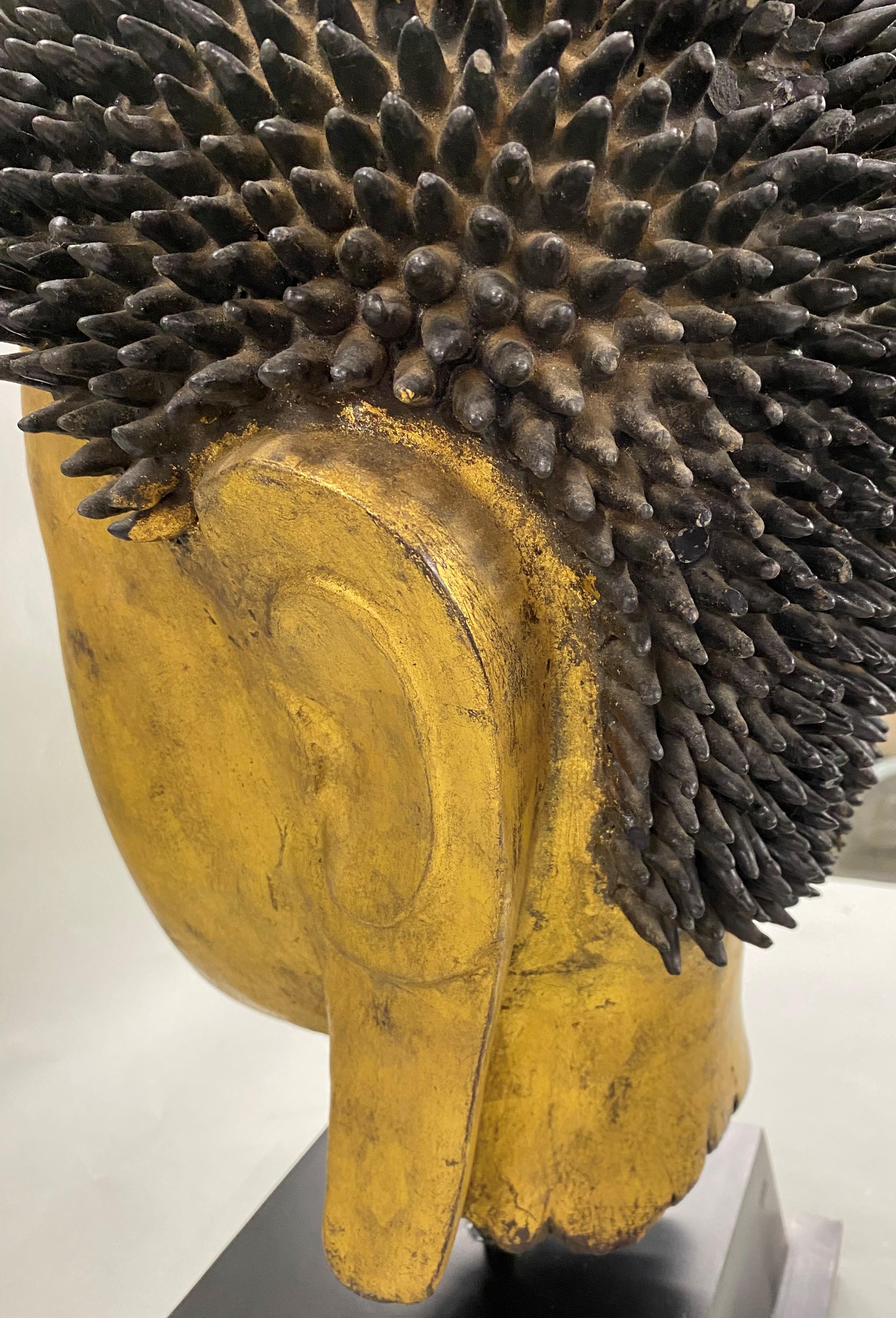 Hand Carved Polychrome & Gilt Oriental Shan Style Buddha Head 6