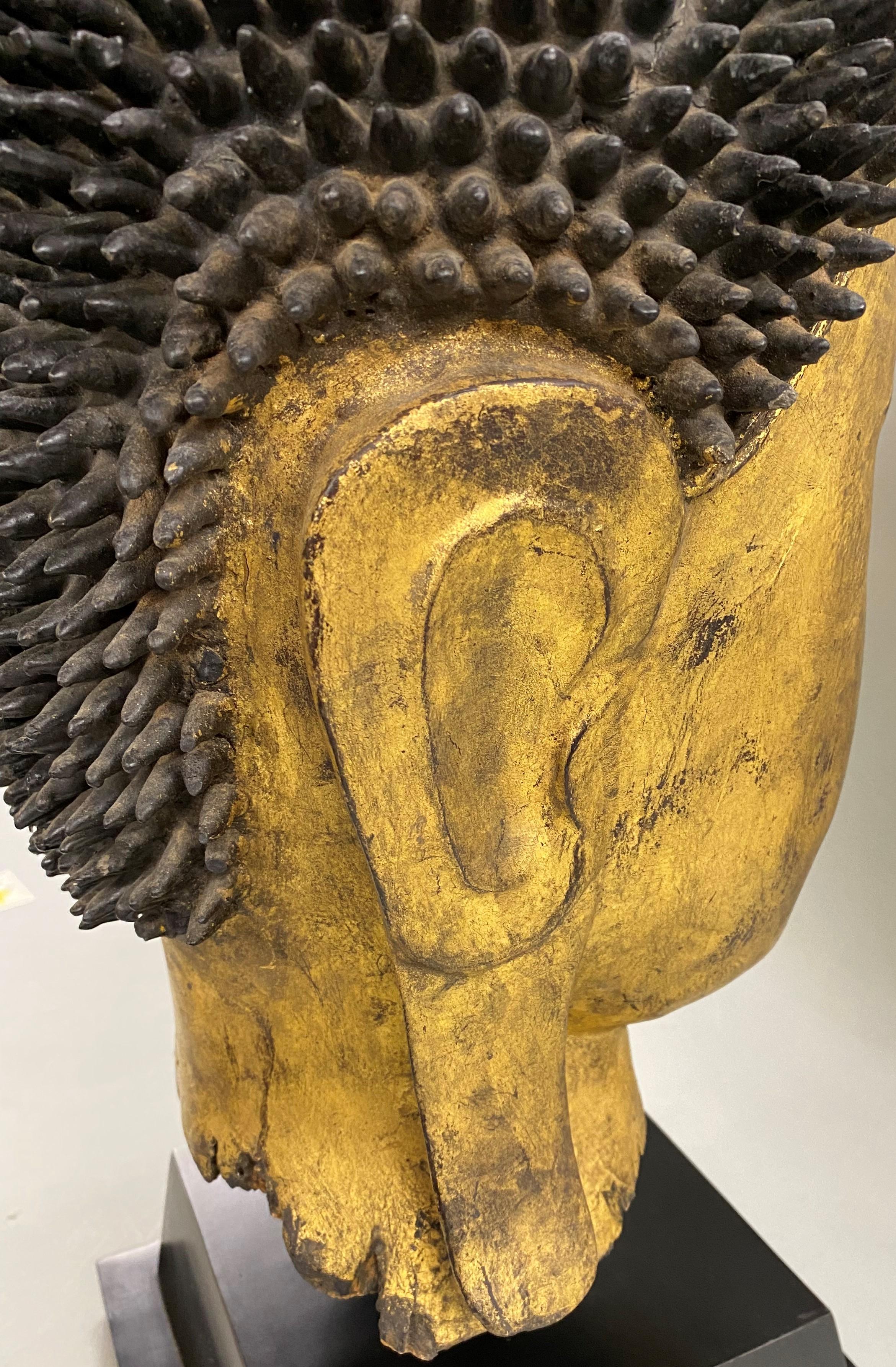 Hand Carved Polychrome & Gilt Oriental Shan Style Buddha Head 7