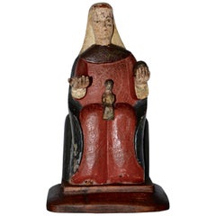 Antique Hand Carved Polychromed Montserrat Virgin Statue