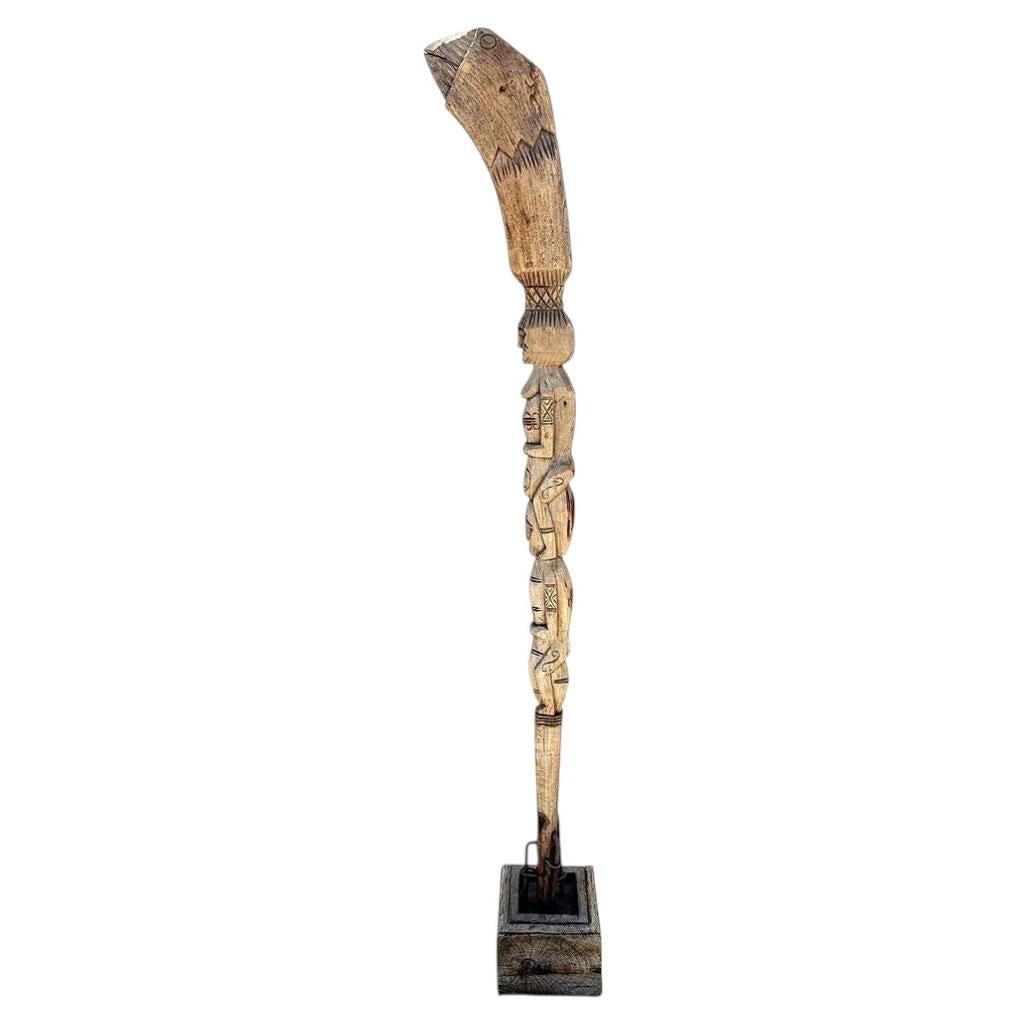 Hand-Carved Polynesian Totem Post Sculpture with Ancestor Female Figures For Sale