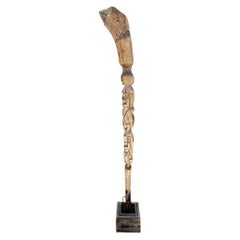 Hand-Carved Polynesian Totem Post Sculpture with Ancestor Female Figures